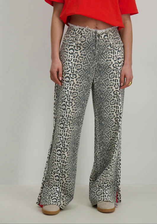Refined Department Ladies woven straight leopard jeans HARVEY R2502176593