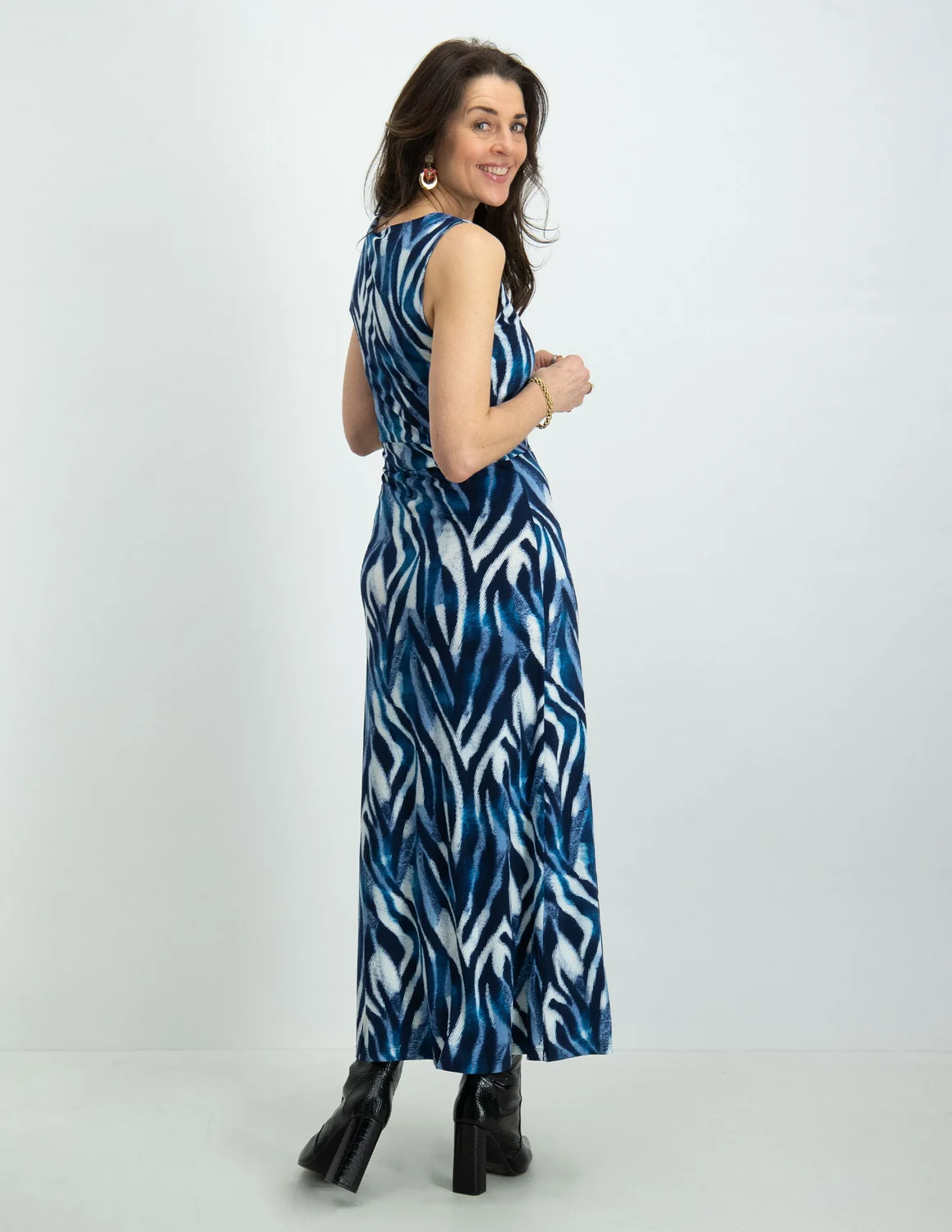 Smashed Lemon Maxi jurk met zebra print 23038 blauw 3 kopen bij