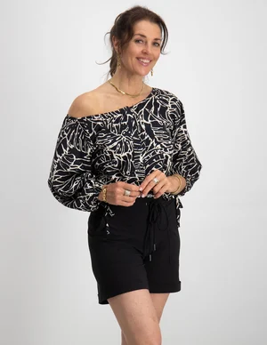 Tramontana Blouse Palm Leaves Black D03-08-301