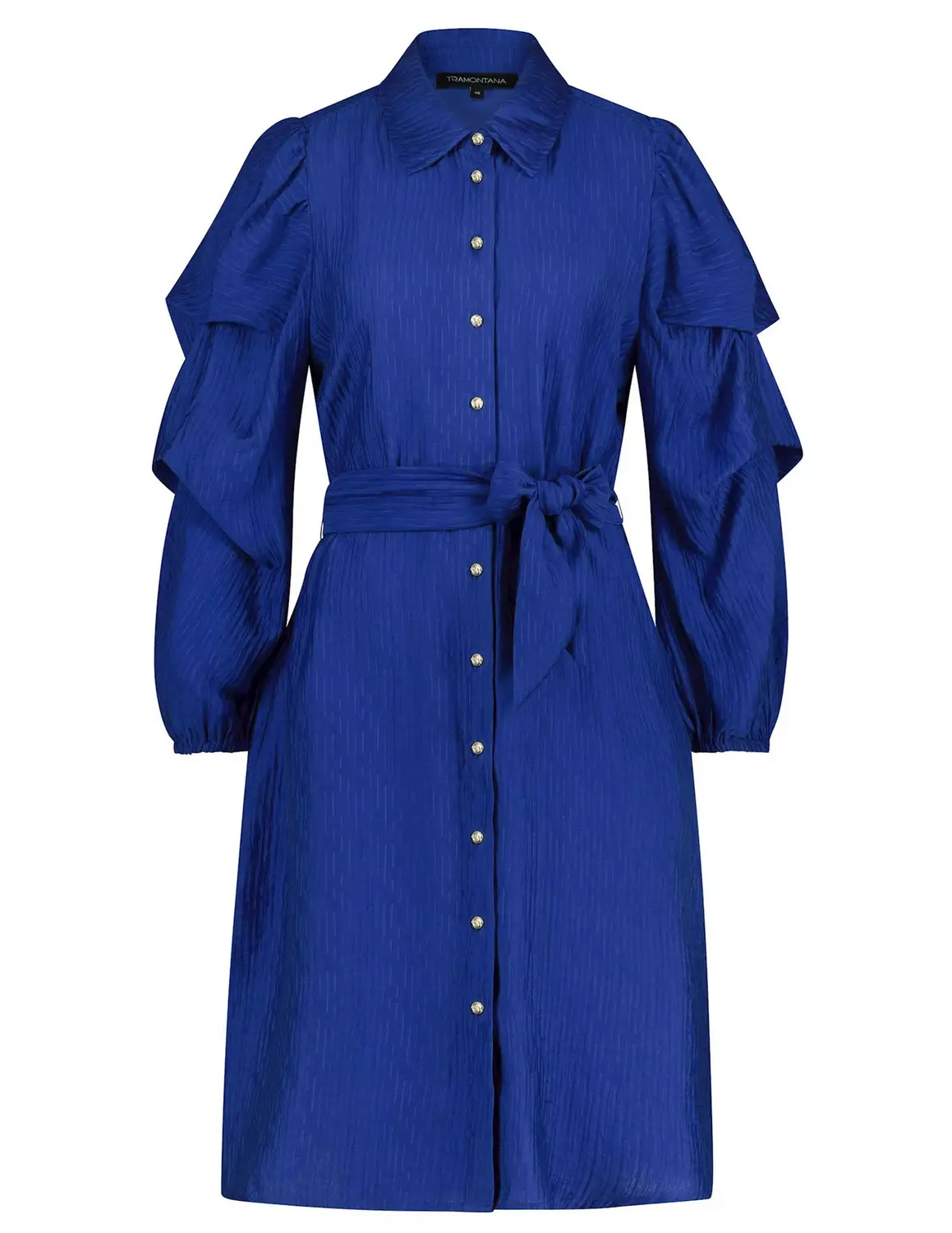 Tramontana Dress Fancy Sleeves Woven Crinkle C14 09 502 blauw