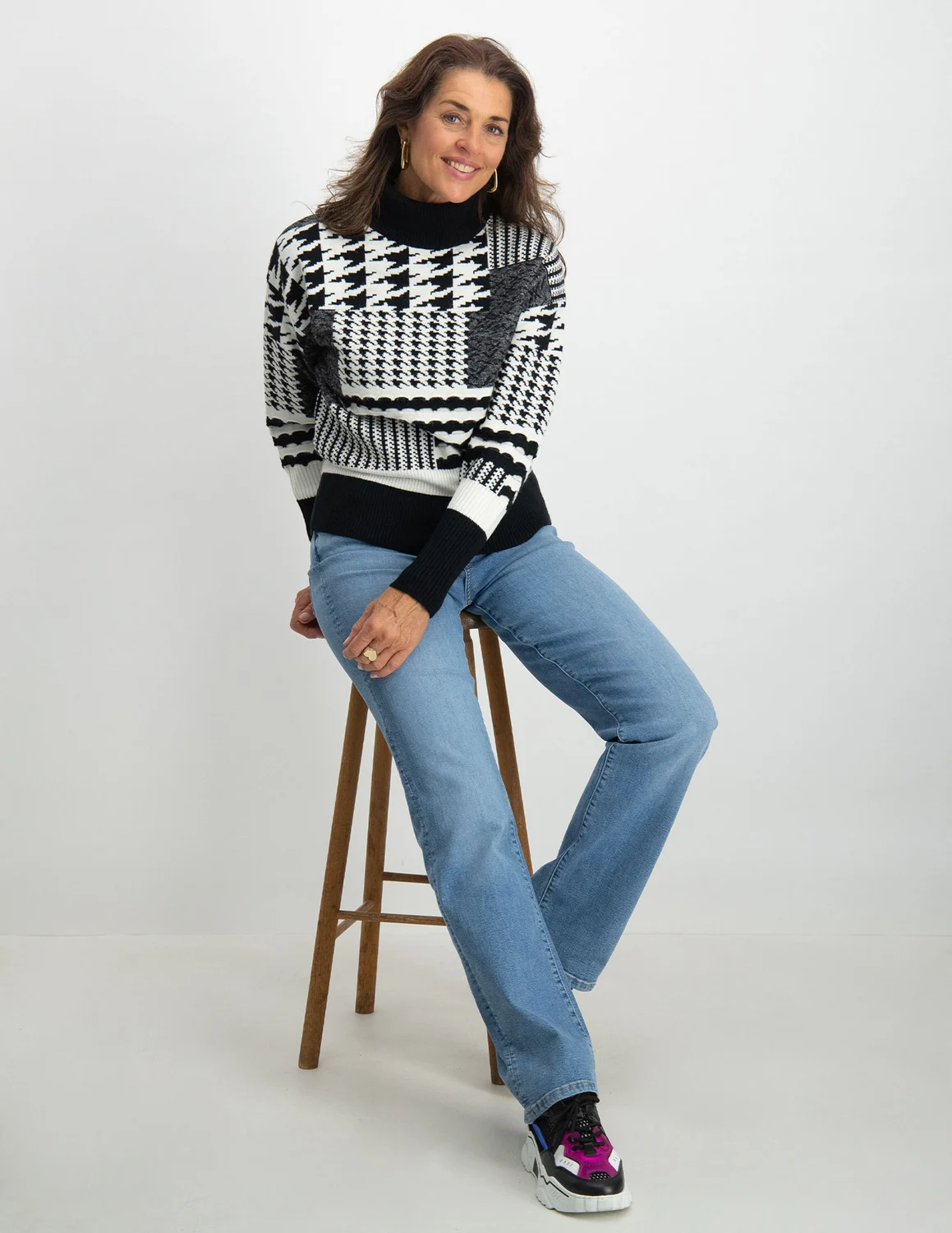 Tramontana Jumper Rollneck Jacquard Y08 10 601 zwart wit kopen bij