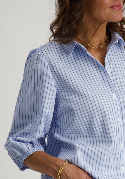 Tramontana Striped Blouse Rhinestones C32-16-301 fla...
