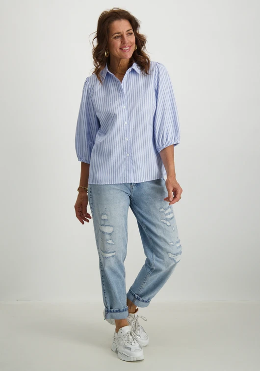 Tramontana Striped Blouse Rhinestones C32-16-301 fla...