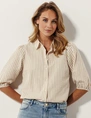 Tramontana Striped Puff-Sleeved Blouse C18-16-301
