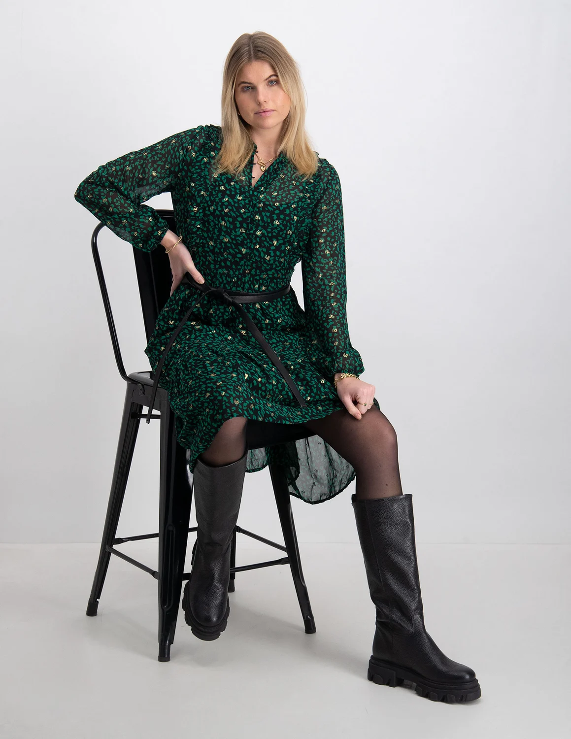 moda Vero kopen CALF DRESS L/S bij The VMNINI WVN 10279226 groen BTQ Stone