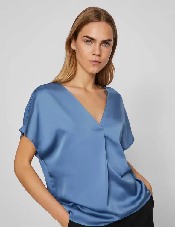 Vila VIELLETTE V-NECK S/S SATIN TOP - NO 14089239