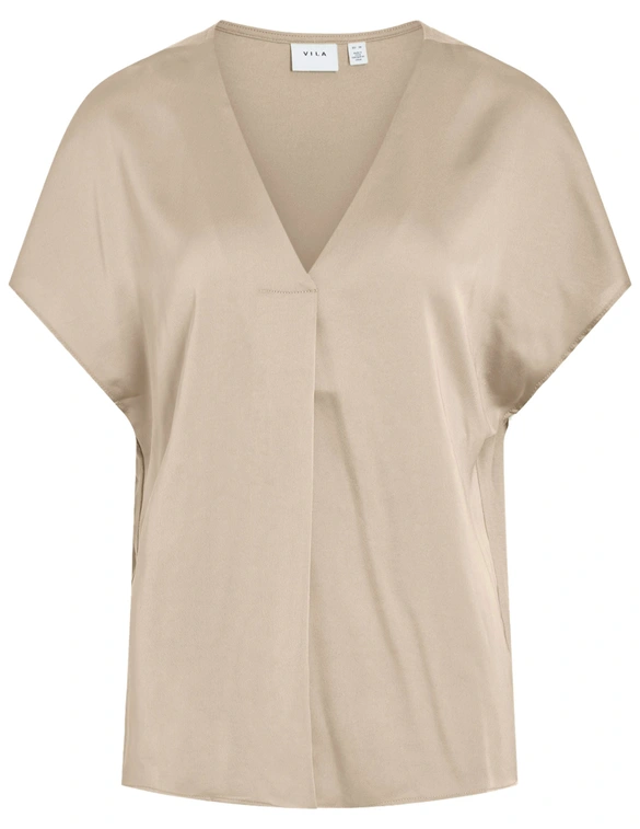 Vila VIELLETTE V-NECK S/S SATIN TOP - NO 14089239