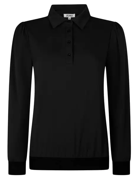 Zoso Travel blouse with tricotband 235Judy zwart kopen bij The Stone