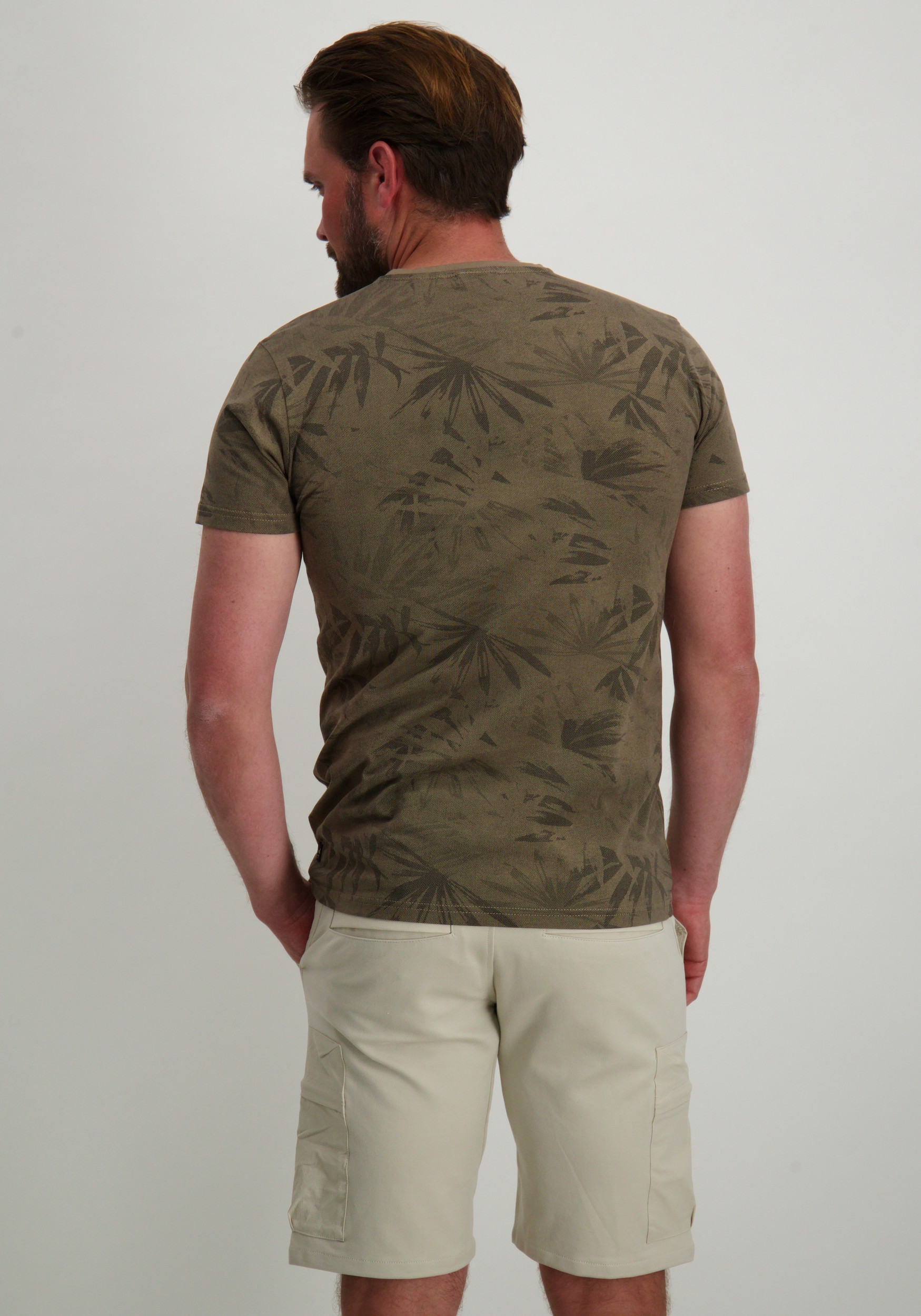 Petrol T-shirt met palm print M-1050-TSR161 Khaki