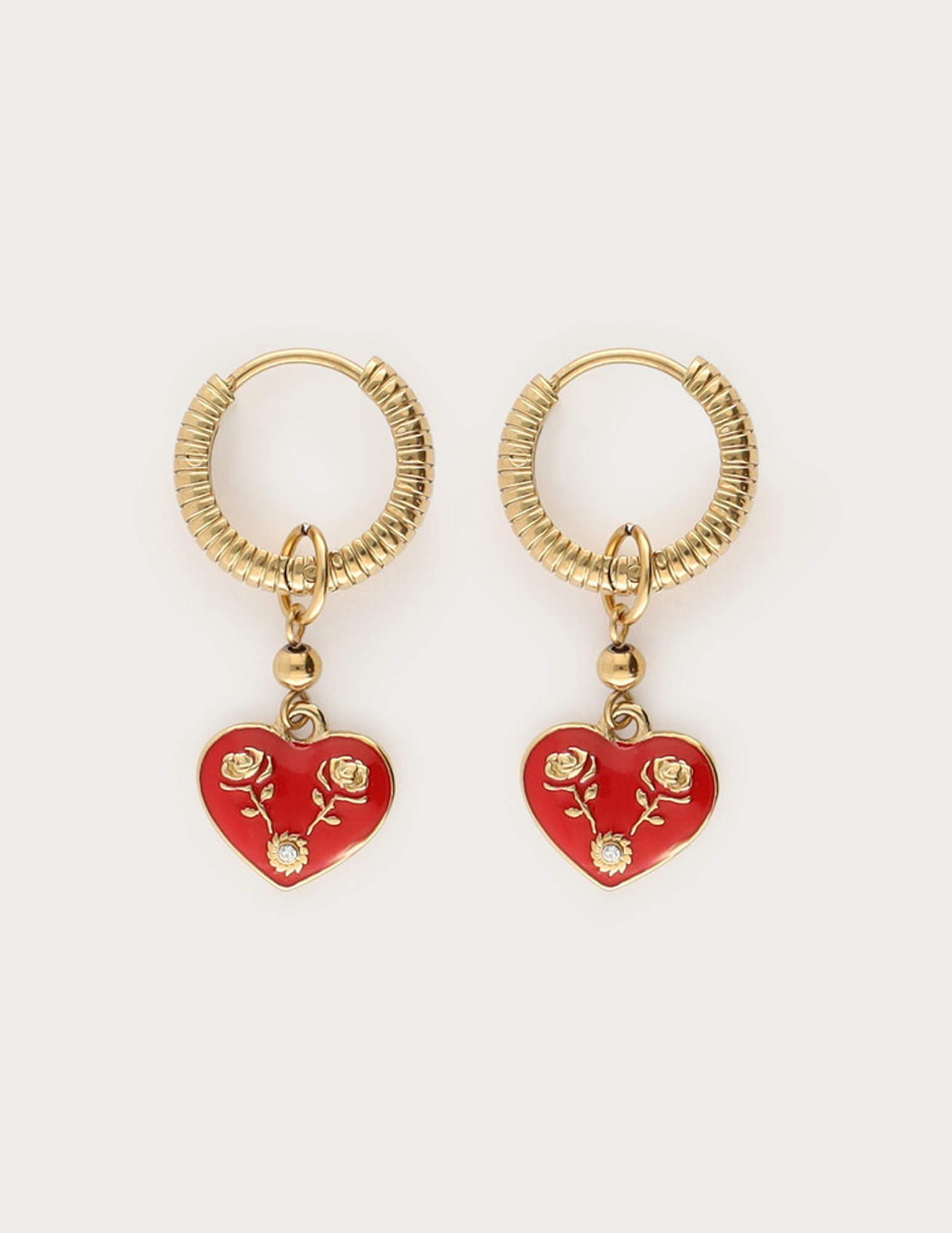 My Jewellery Mystic oorringen met rood hart MJ14206 Goud