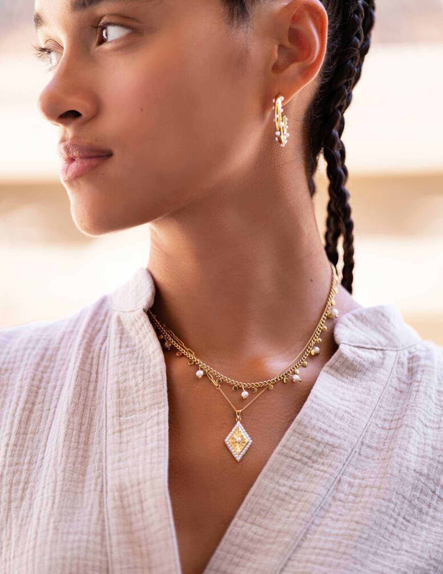 My Jewellery Ketting met kleine munten en parels MJ09226 Zilver