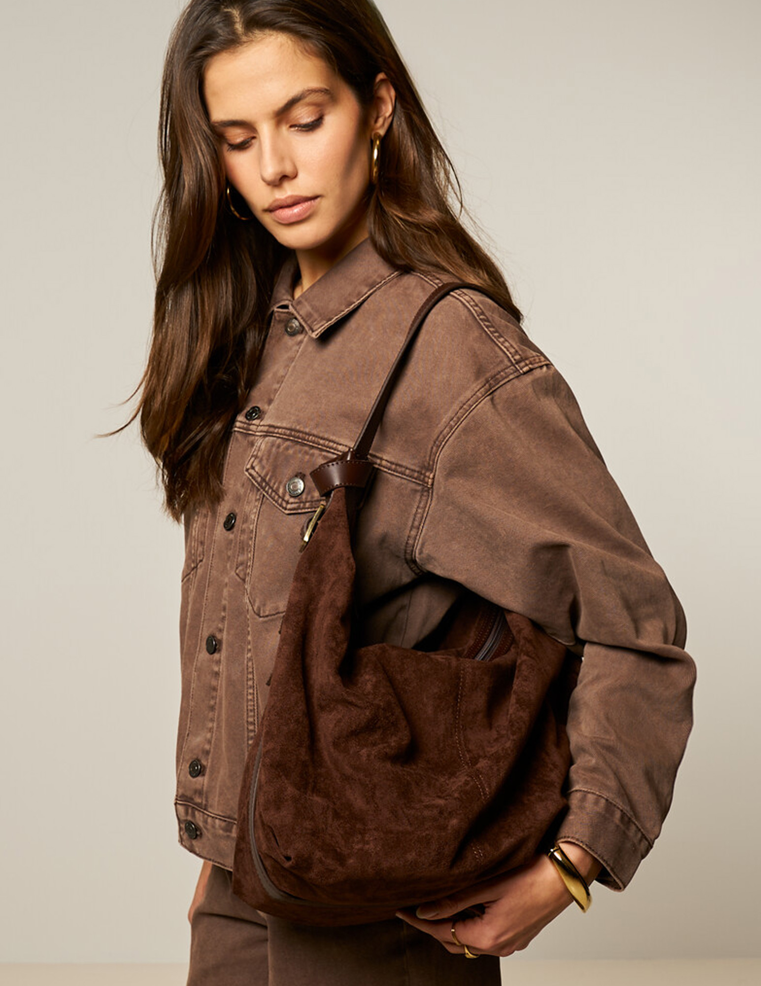 My Jewellery Schoudertas in suède look met gesp MJ15242 Donker bruin