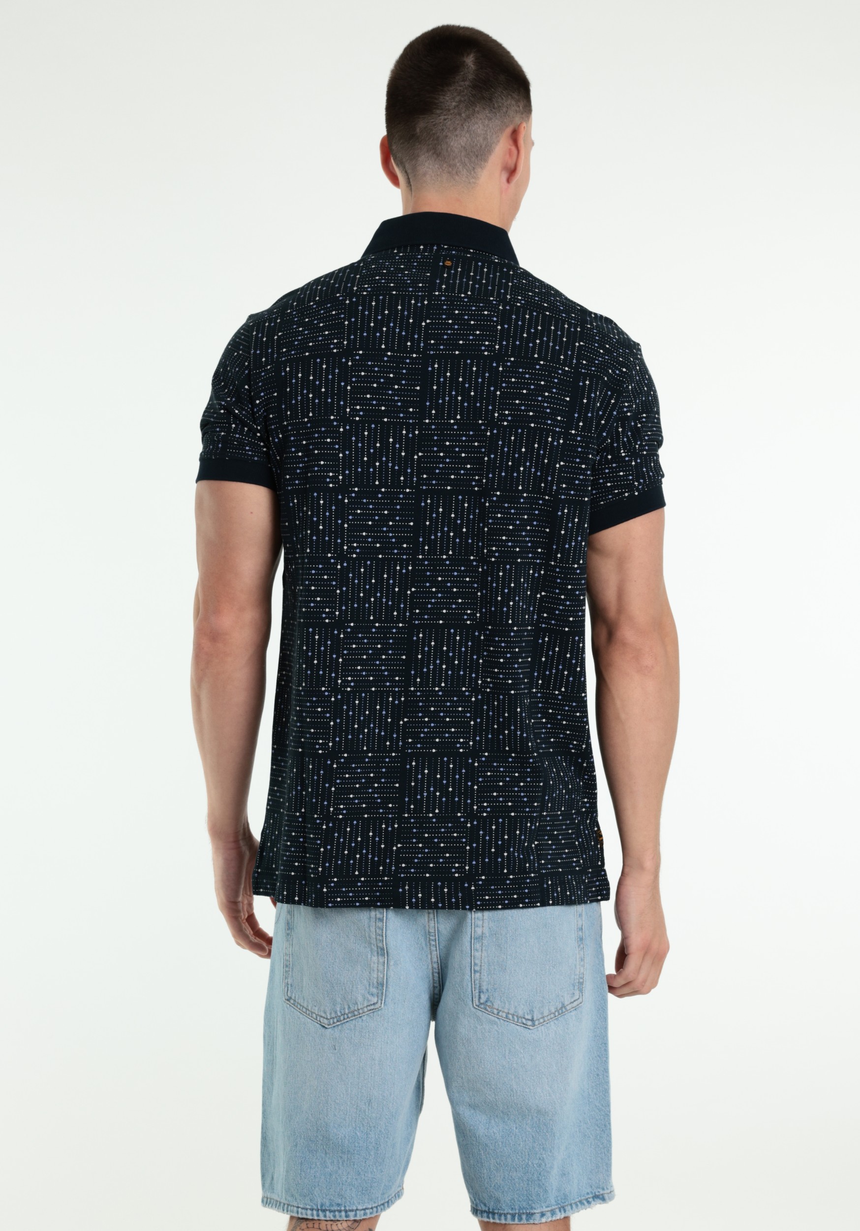 PME Legend Polo all-over print PPSS2605859 Donker blauw