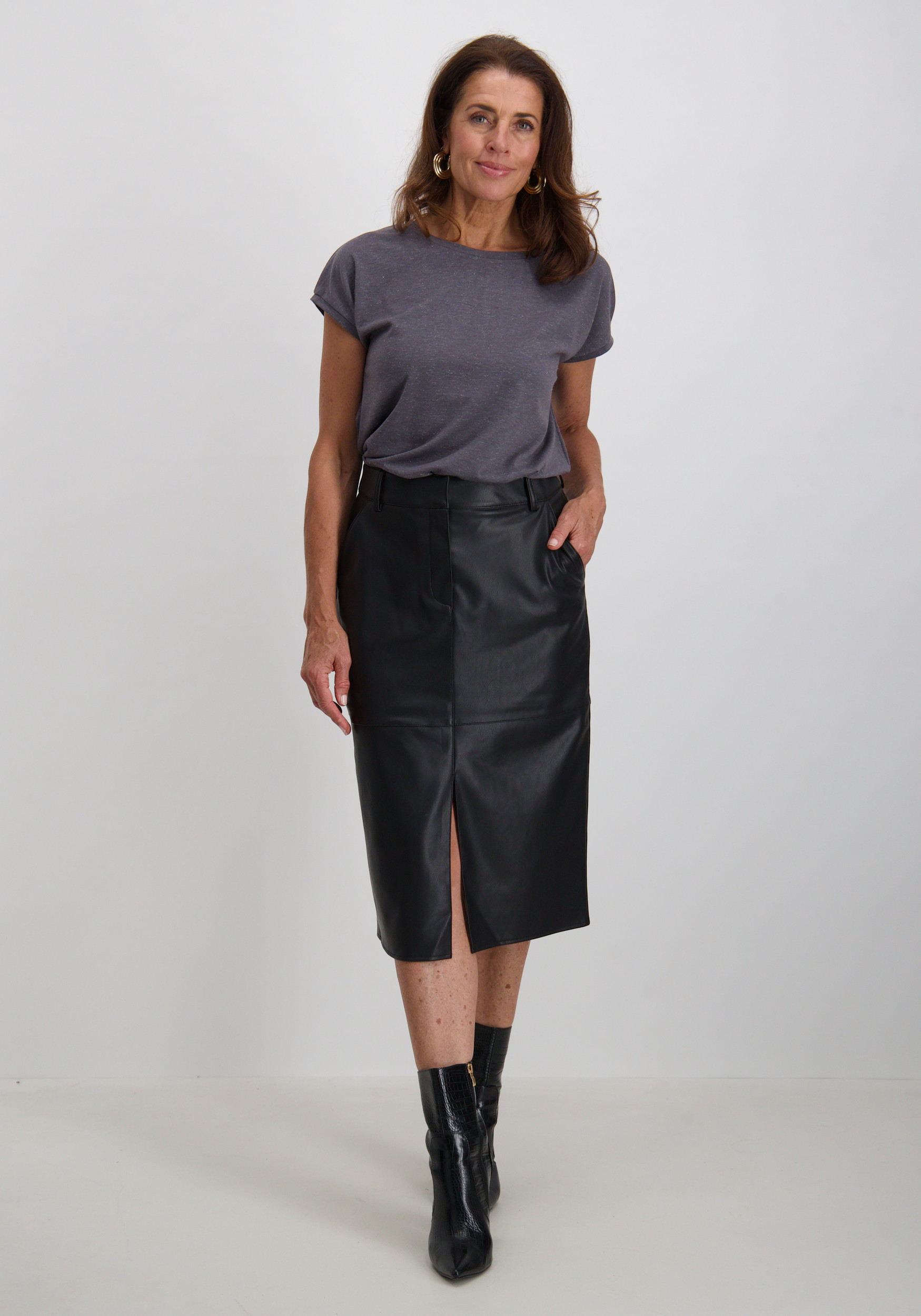 Ichi T-shirt Rebel  20109945 Donker Grijs