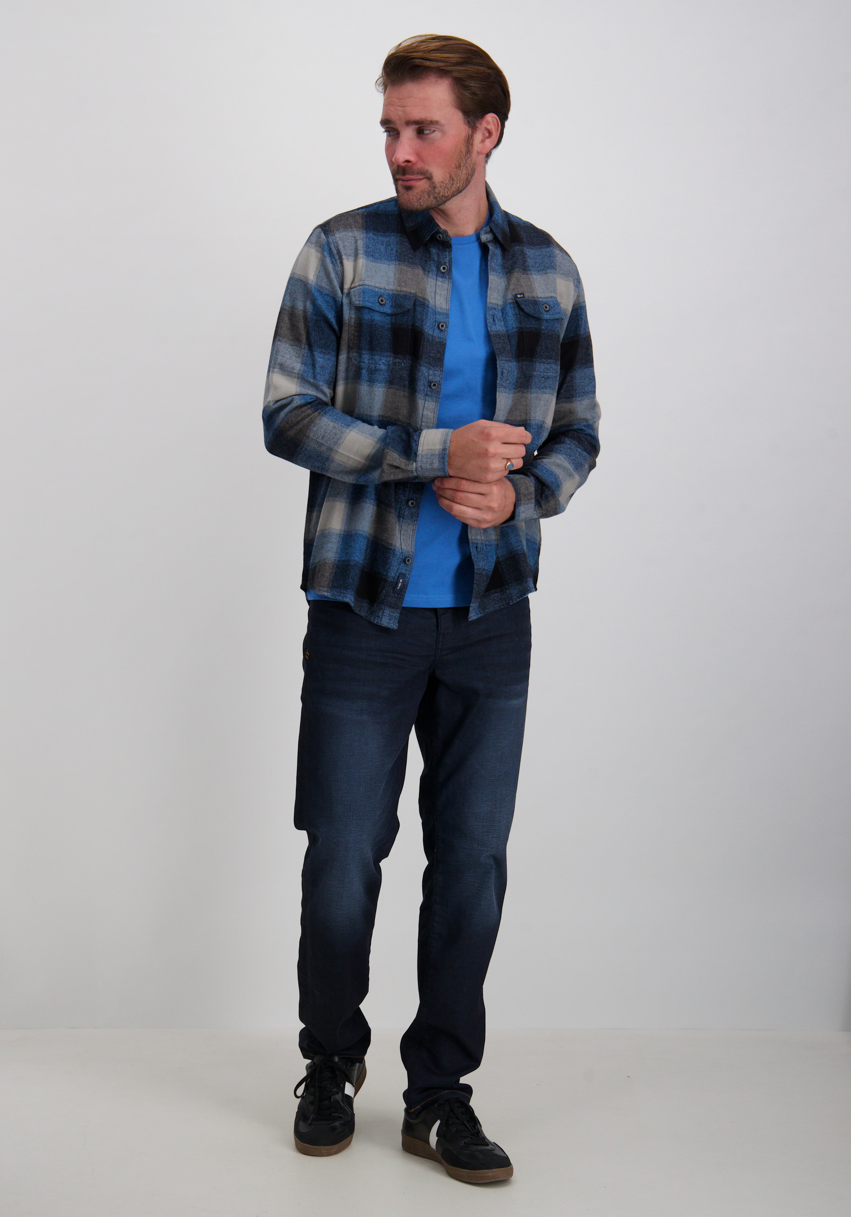 Petrol Overshirt Geruit M-3050-SIL417 Blauw