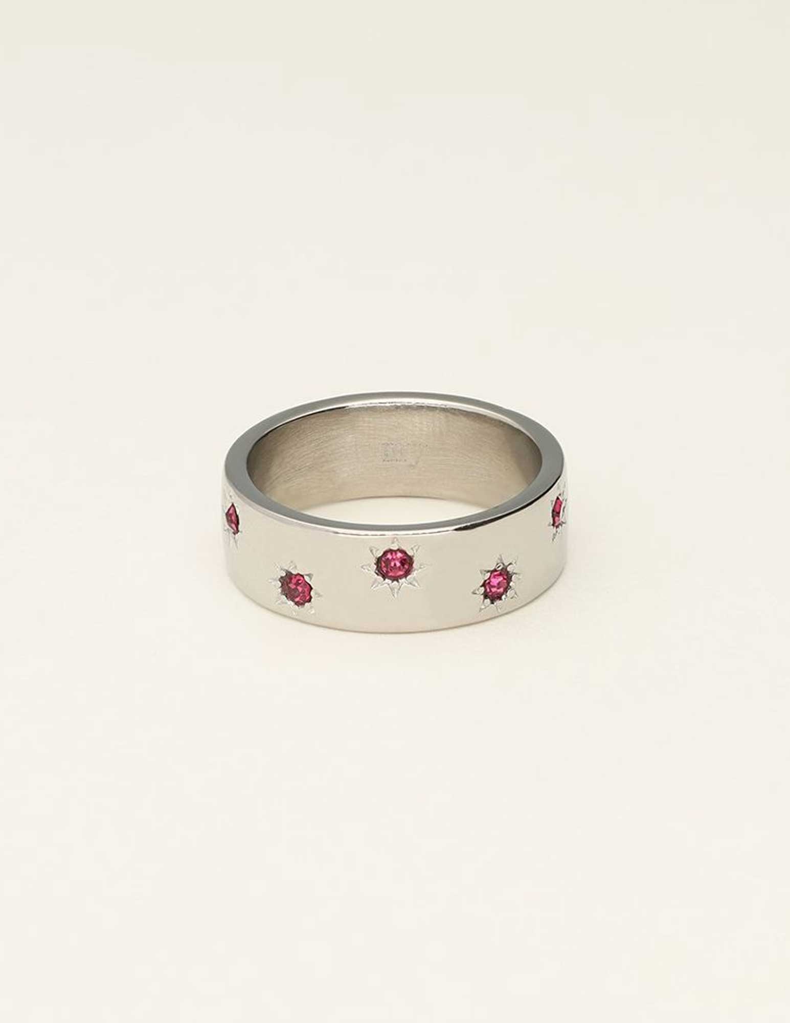 My Jewellery Mystic ring met sterretjes en roze steentjes MJ09444 Zilver