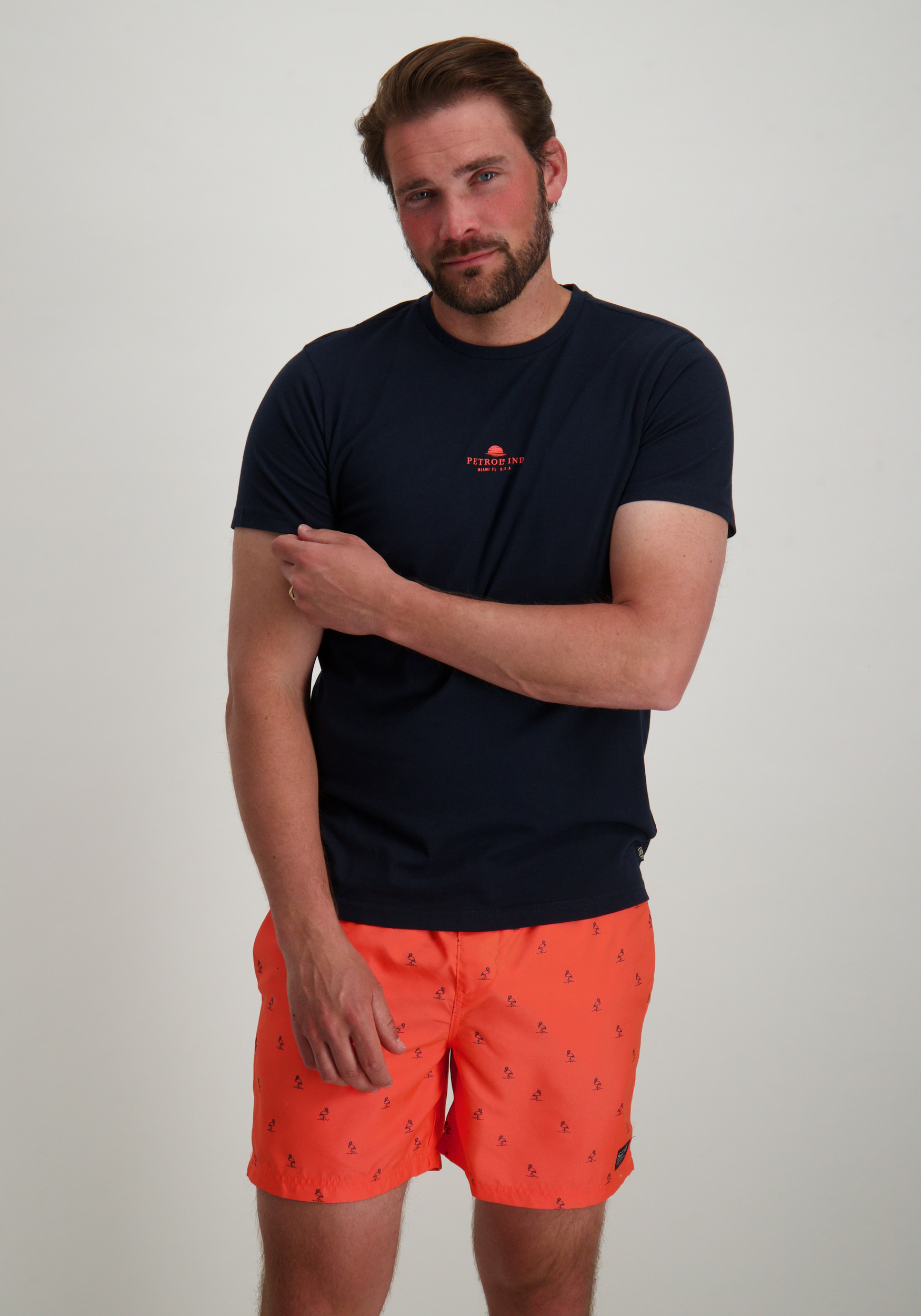 Petrol T-shirt Classic print M-1050-TSR117 Donker blauw