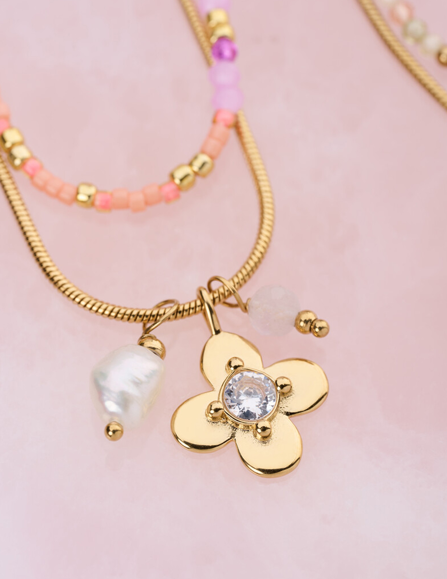 My Jewellery Botanical ketting met bloem en strass MJ15410 Goud