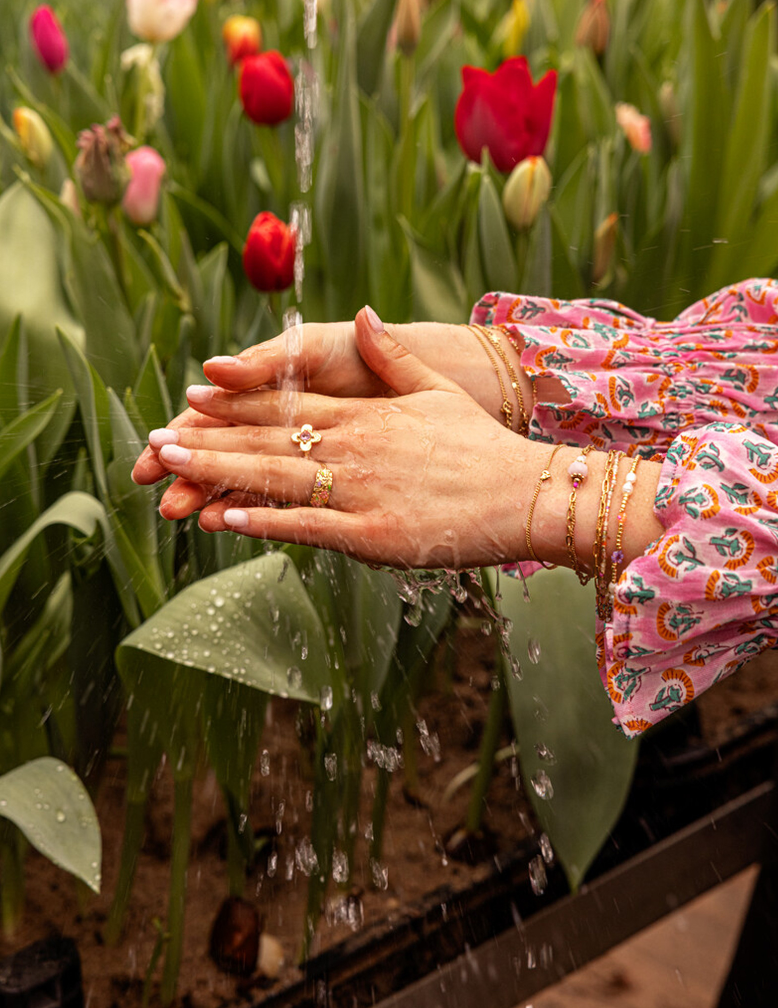 My Jewellery Botanical elastieken armband met bloemen MJ14915 Goud
