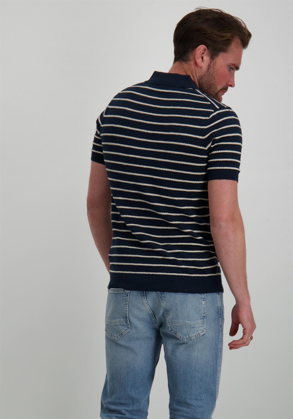 No Excess Polo gestreept 23210242 Donker blauw