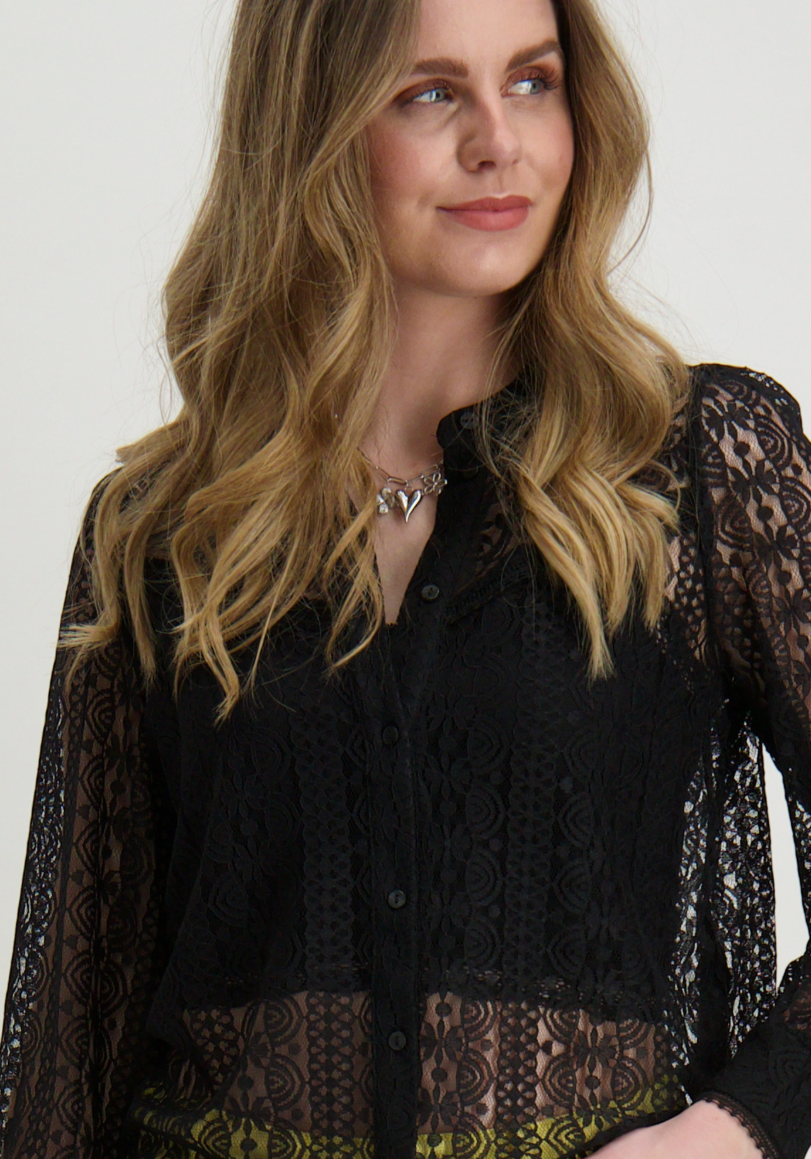 Only Kanten blouse reba 15282071 Zwart