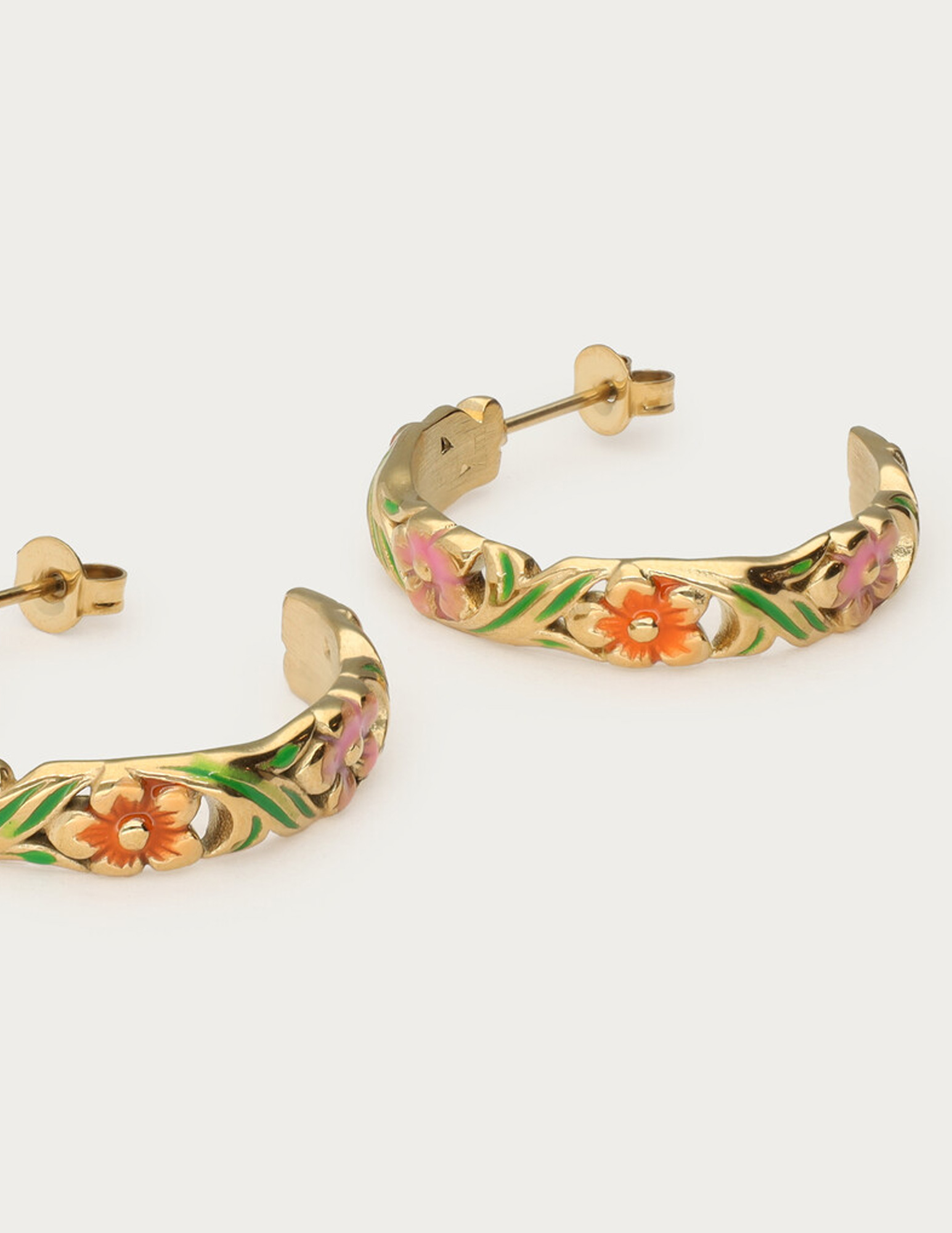 My Jewellery Ciao oorringen met handgeschilderde bloemen MJ16113 Goud