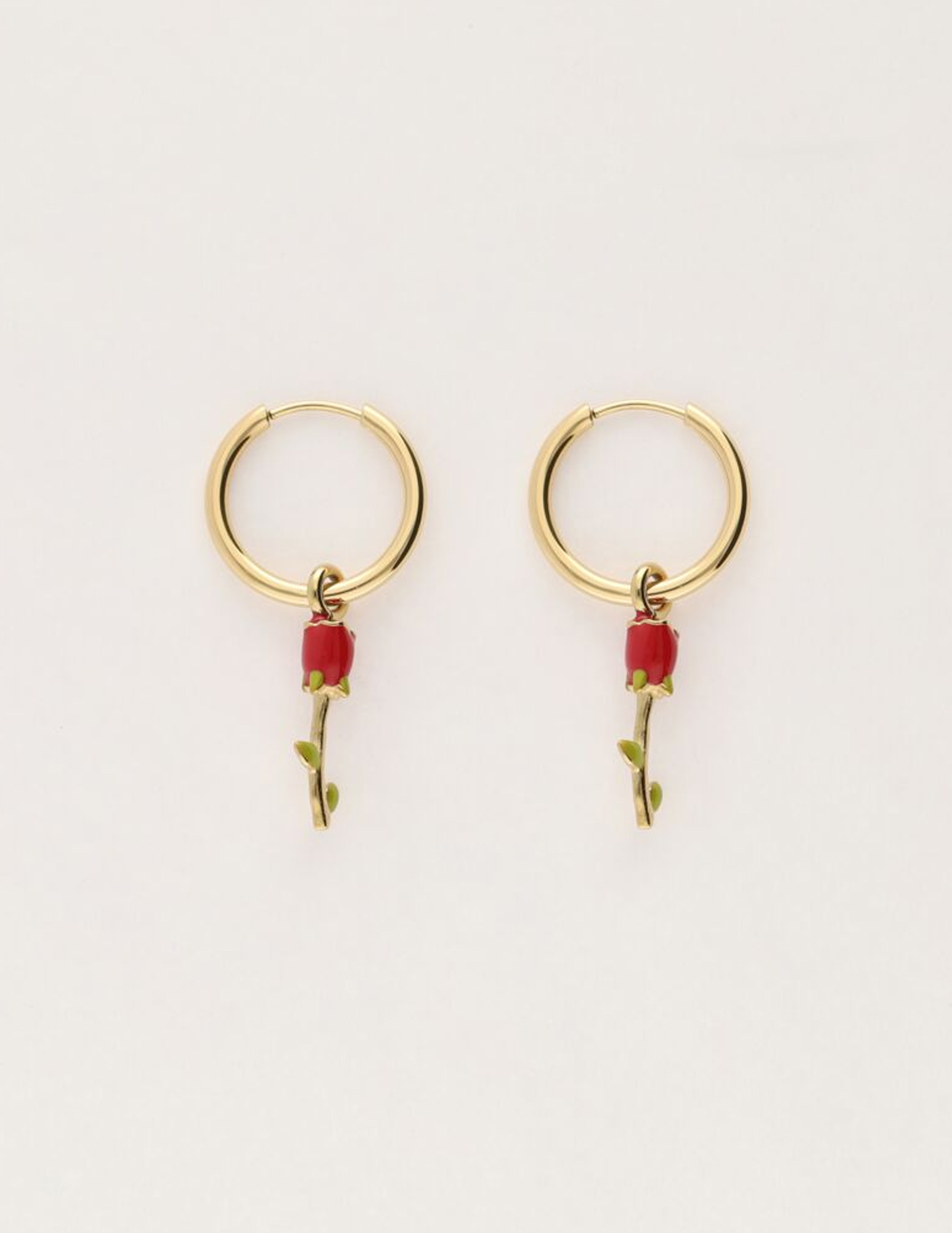 My Jewellery Vintage oorringen met rode roos MJ11624 Goud