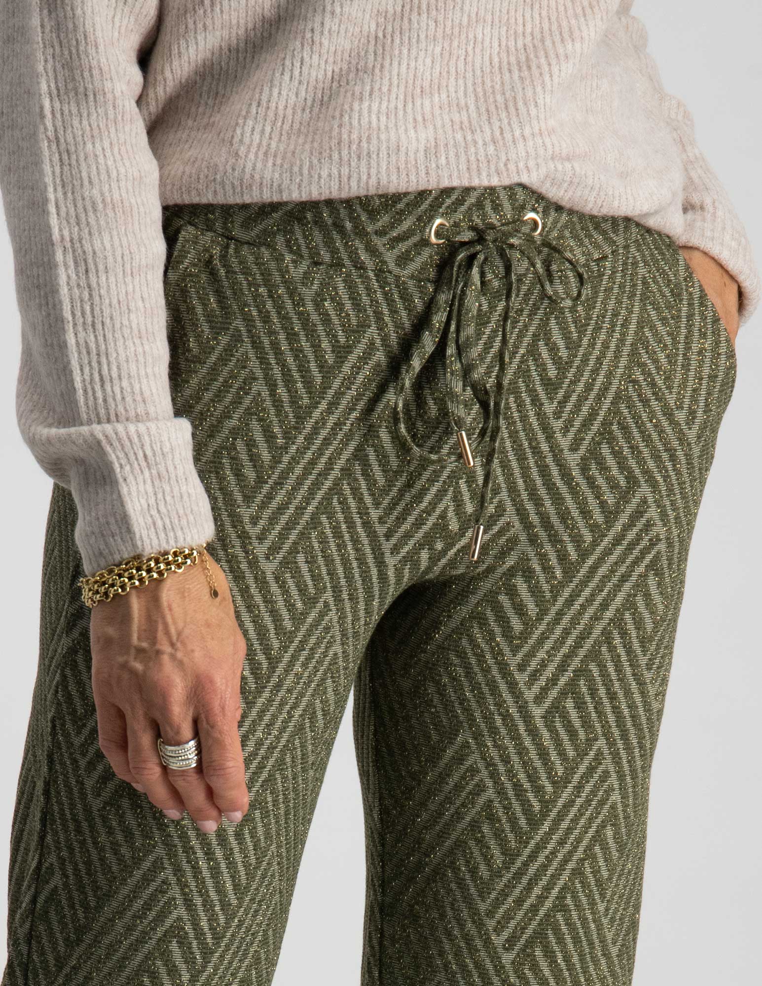 Geisha Flared broek met print 31870-47 Midden groen