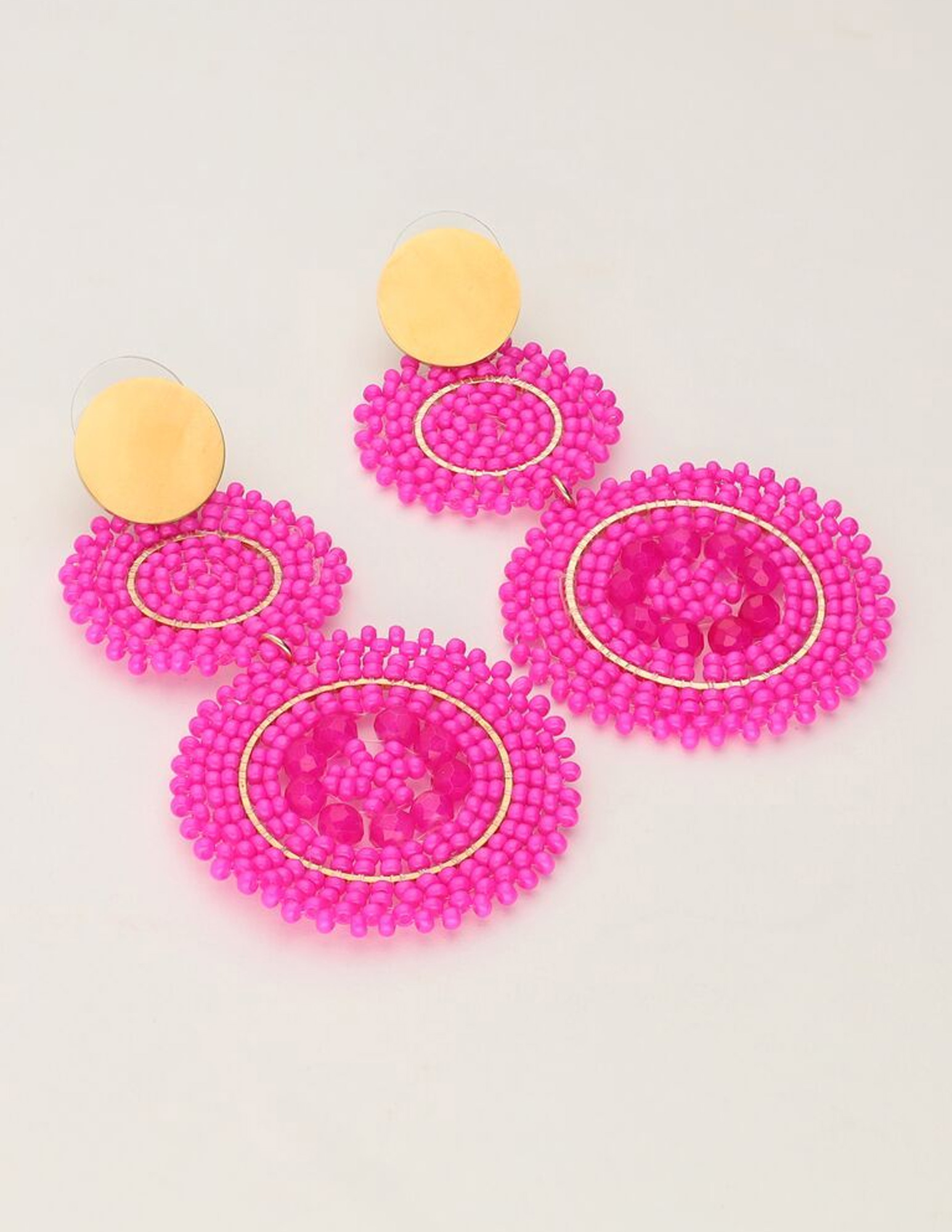 My Jewellery Statement oorbellen fuchsia kralen MJ11111 Goud