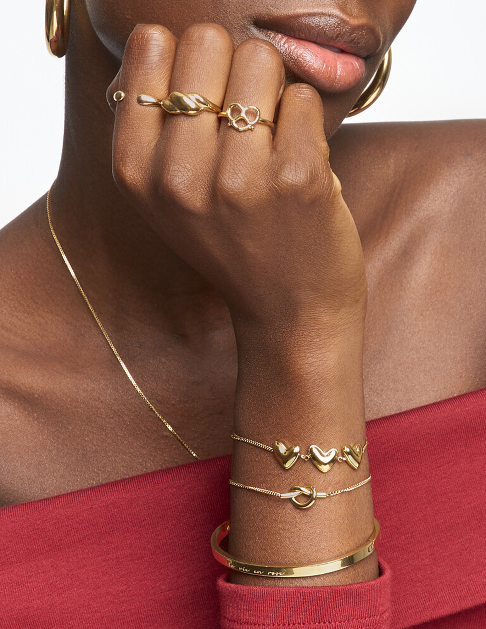 My Jewellery Bold armband met drie hartjes MJ14144 Goud