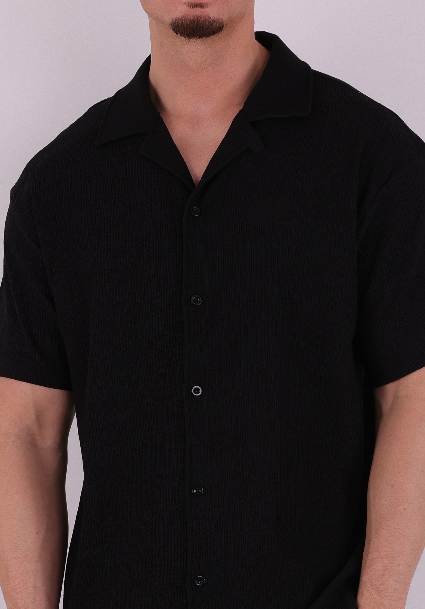 Malelions Overhemd Emblem seersucker MMC30026057 Zwart