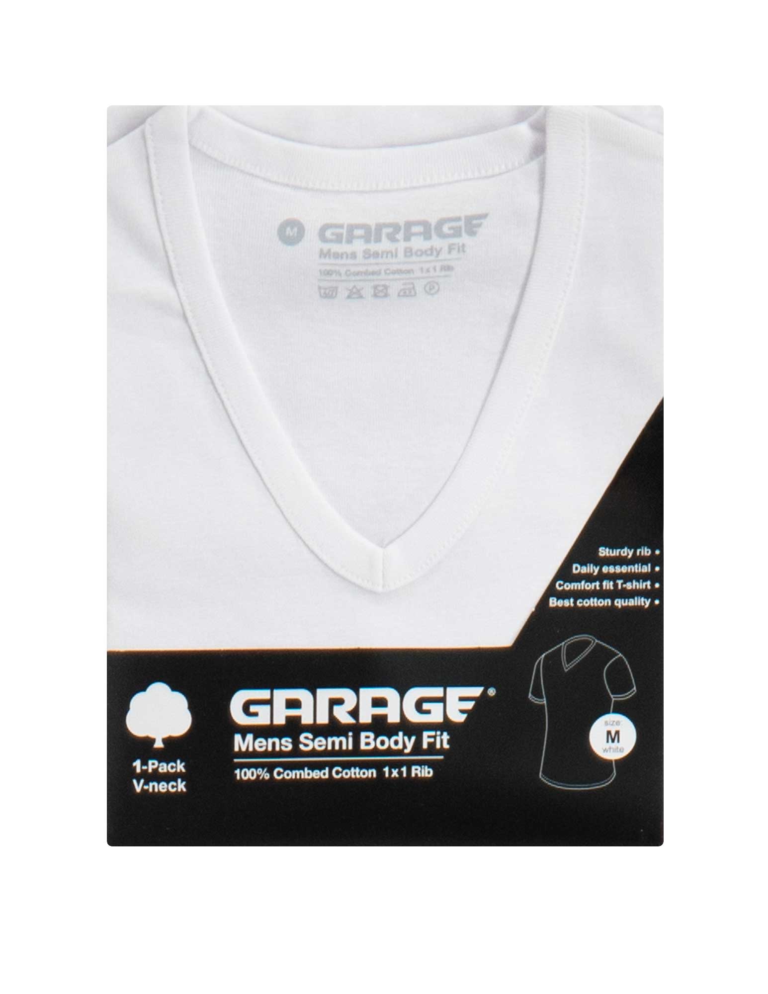 Garage Basic semi bodyfit t-shirt V-hals 0302 Wit