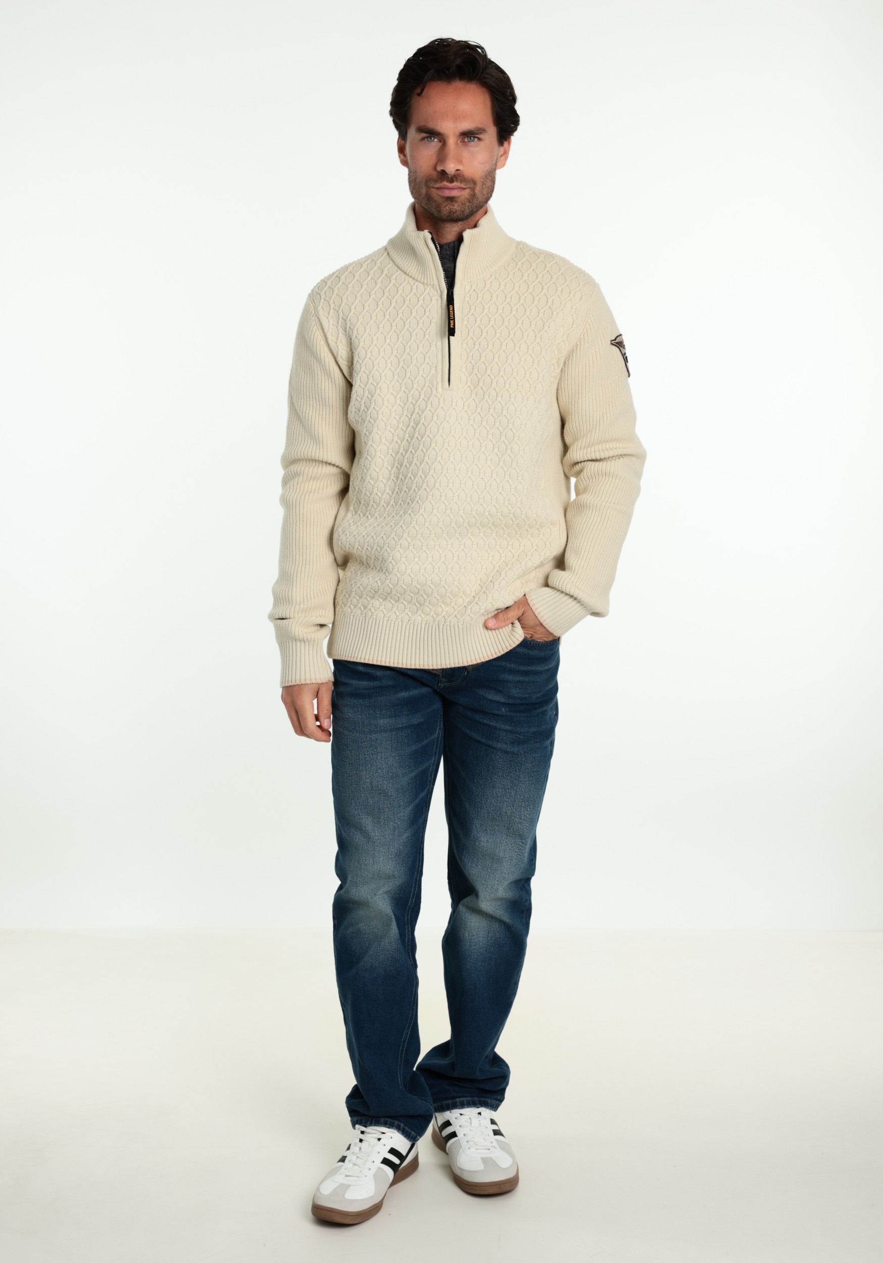 PME Legend Trui Half zip PKW2609325 Ecru