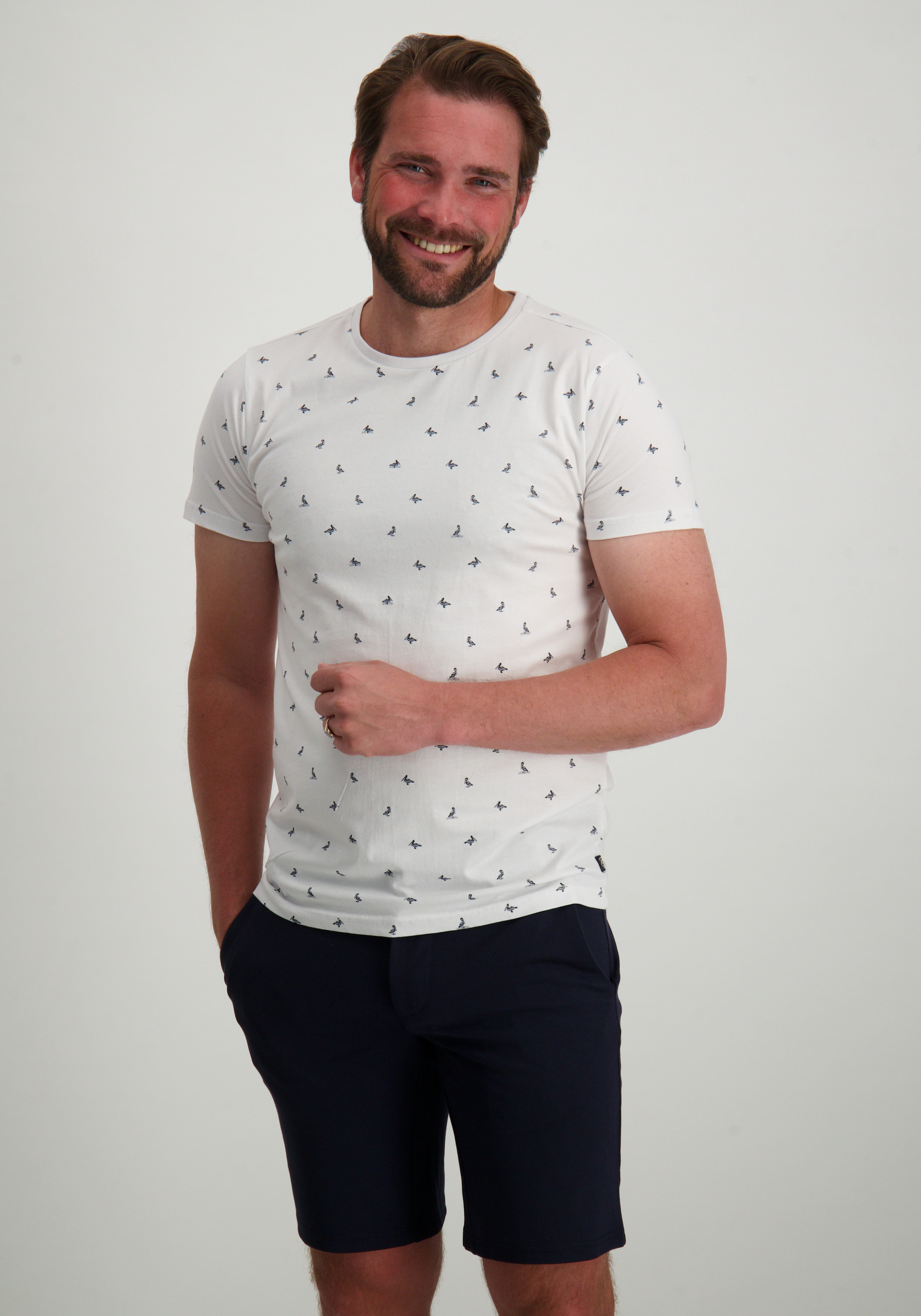 Petrol T-shirt met pelikaan print M-1050-TSR118 Wit