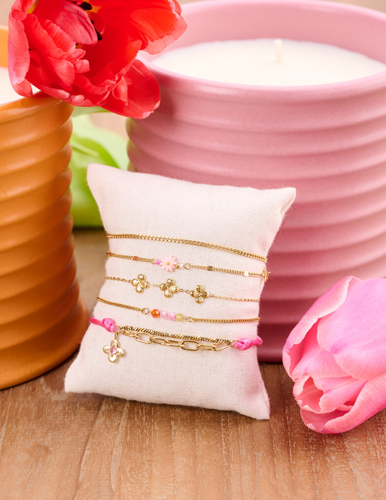 My Jewellery Botanical roze touw armband met bloem MJ15456 Goud