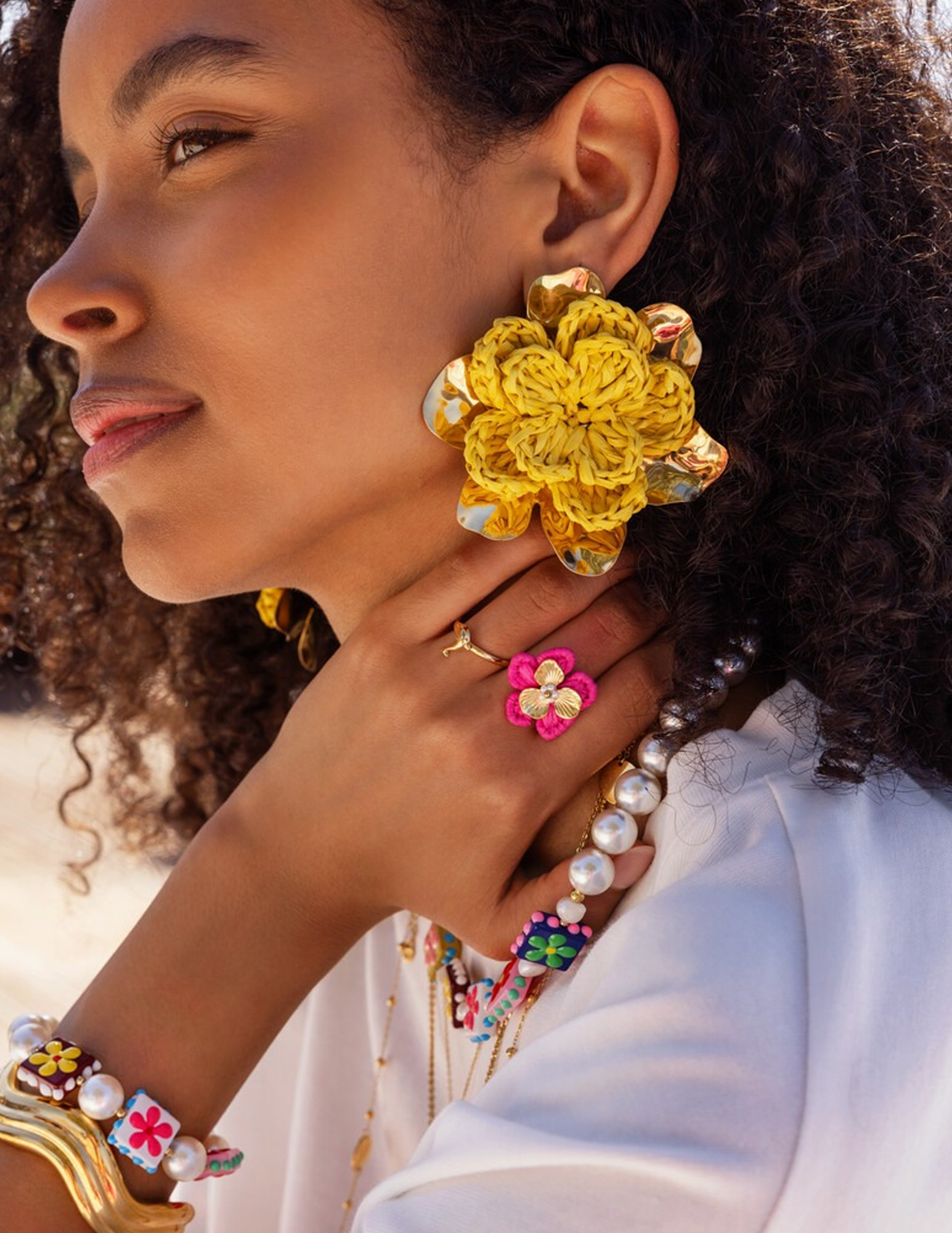 My Jewellery Tropical oorhangers statement bloem MJ15567 Goud