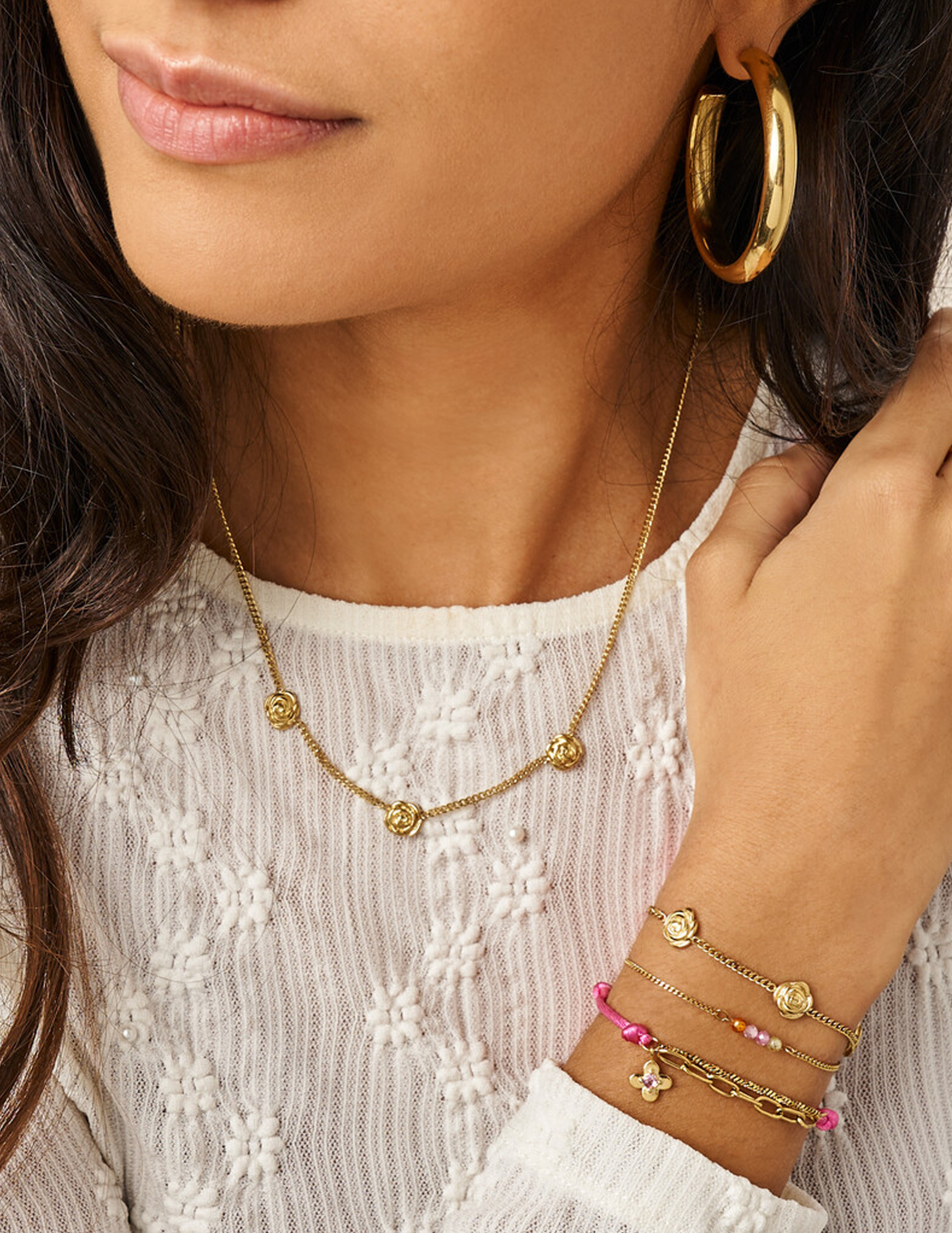 My Jewellery Botanical roze touw armband met bloem MJ15456 Goud