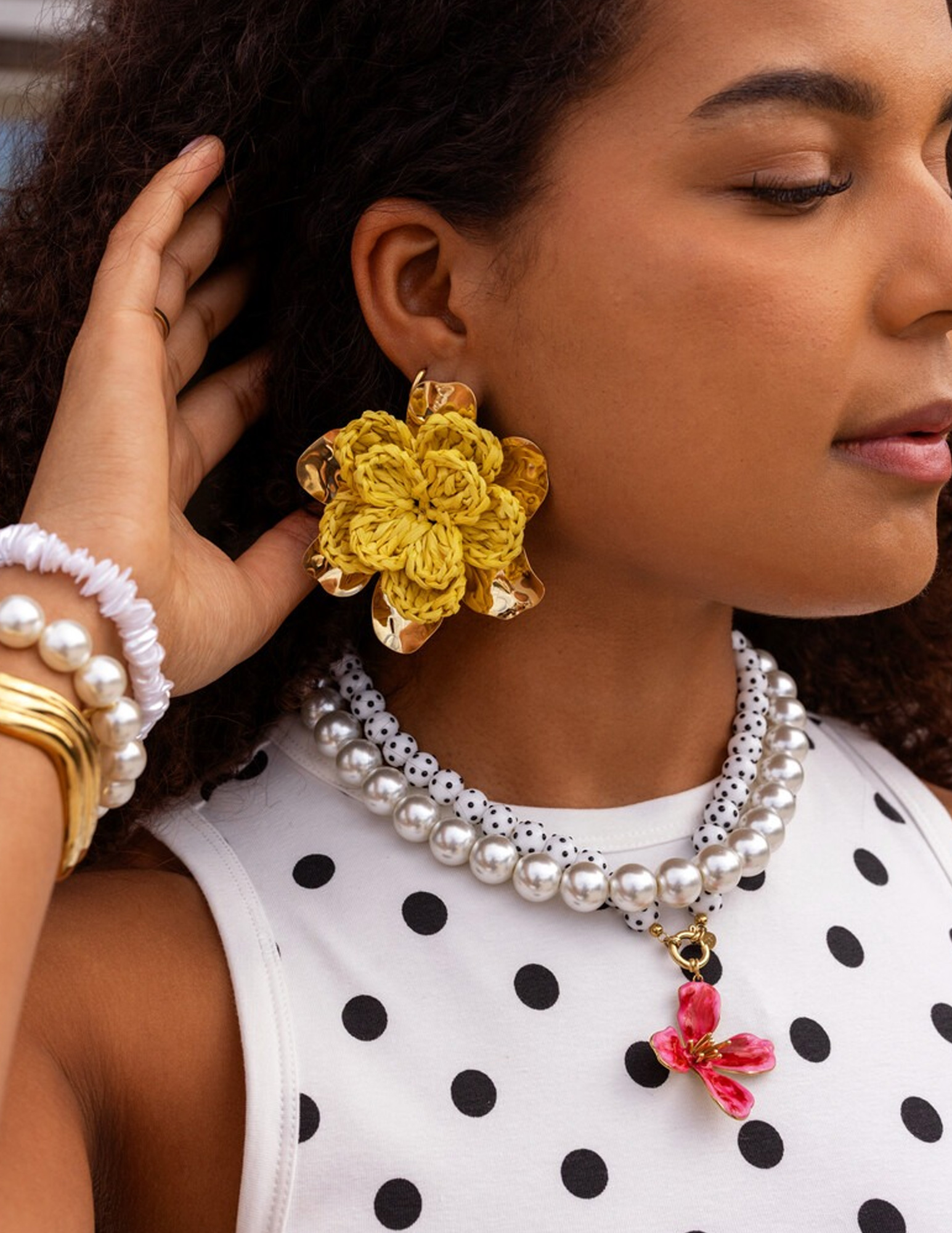 My Jewellery Tropical oorhangers statement bloem MJ15567 Goud