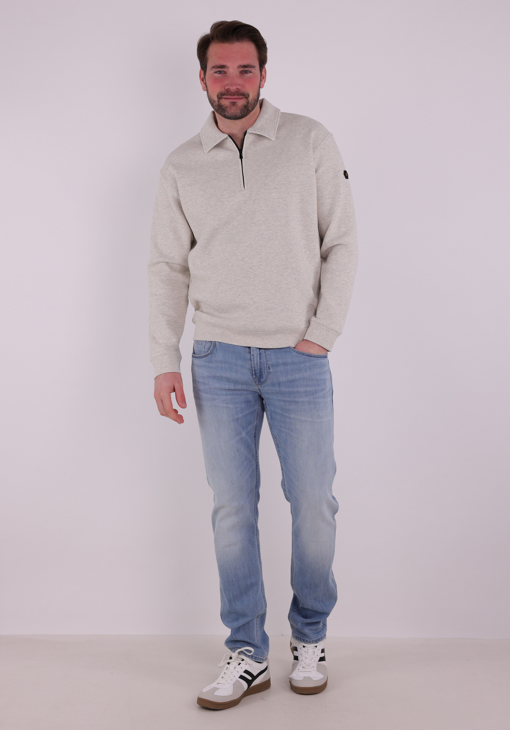 No Excess Sweater met polo kraag 31100104 Licht grijs