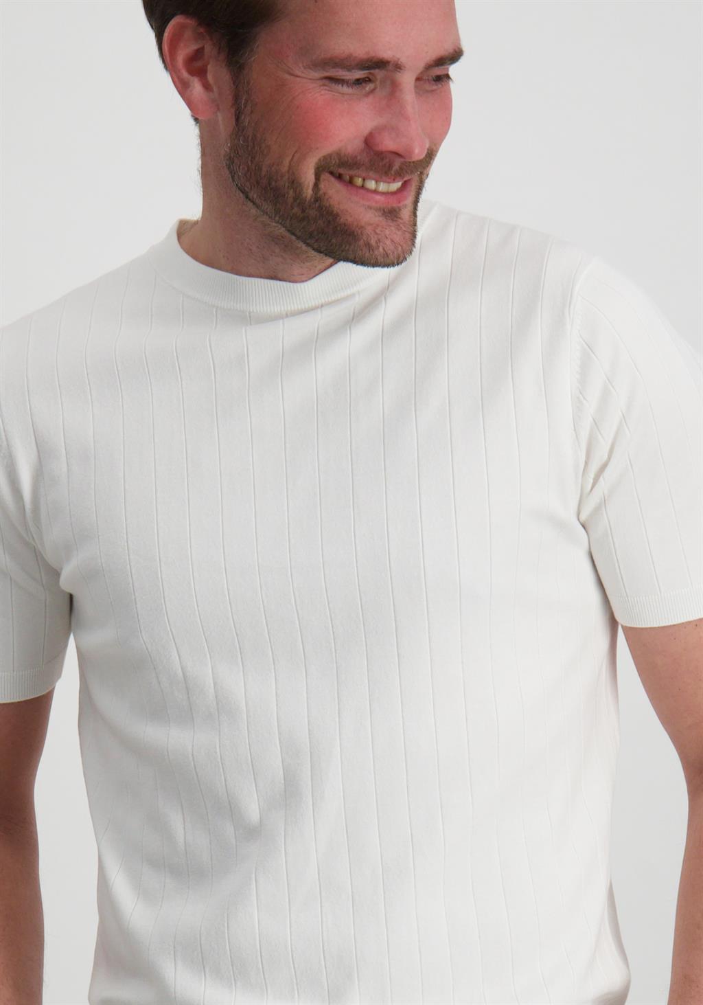 Pure White T-shirt fijn gebeid 24010808 Wolwit-ecru