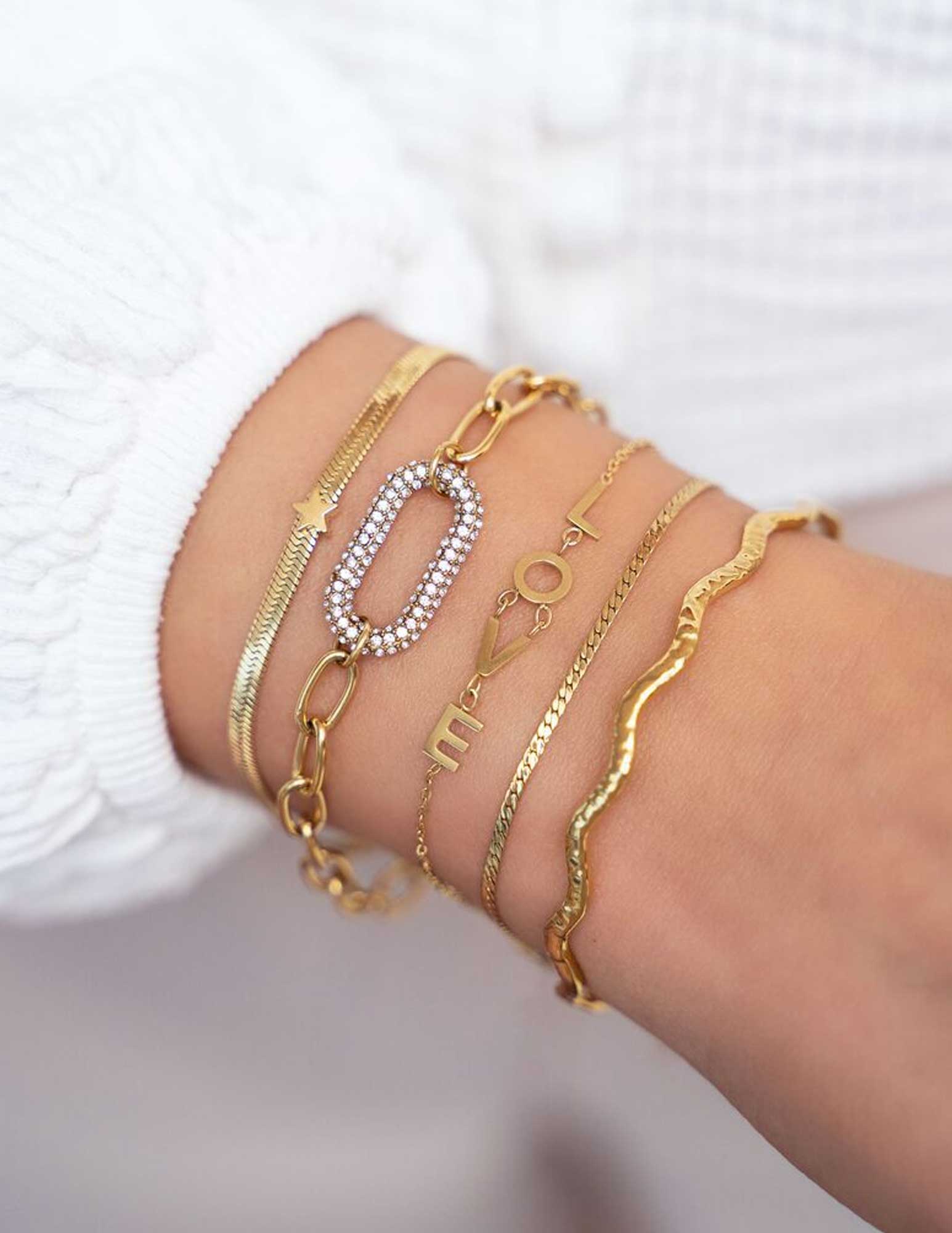 My Jewellery Schakelarmband met strass bedel MJ07560 Zilver