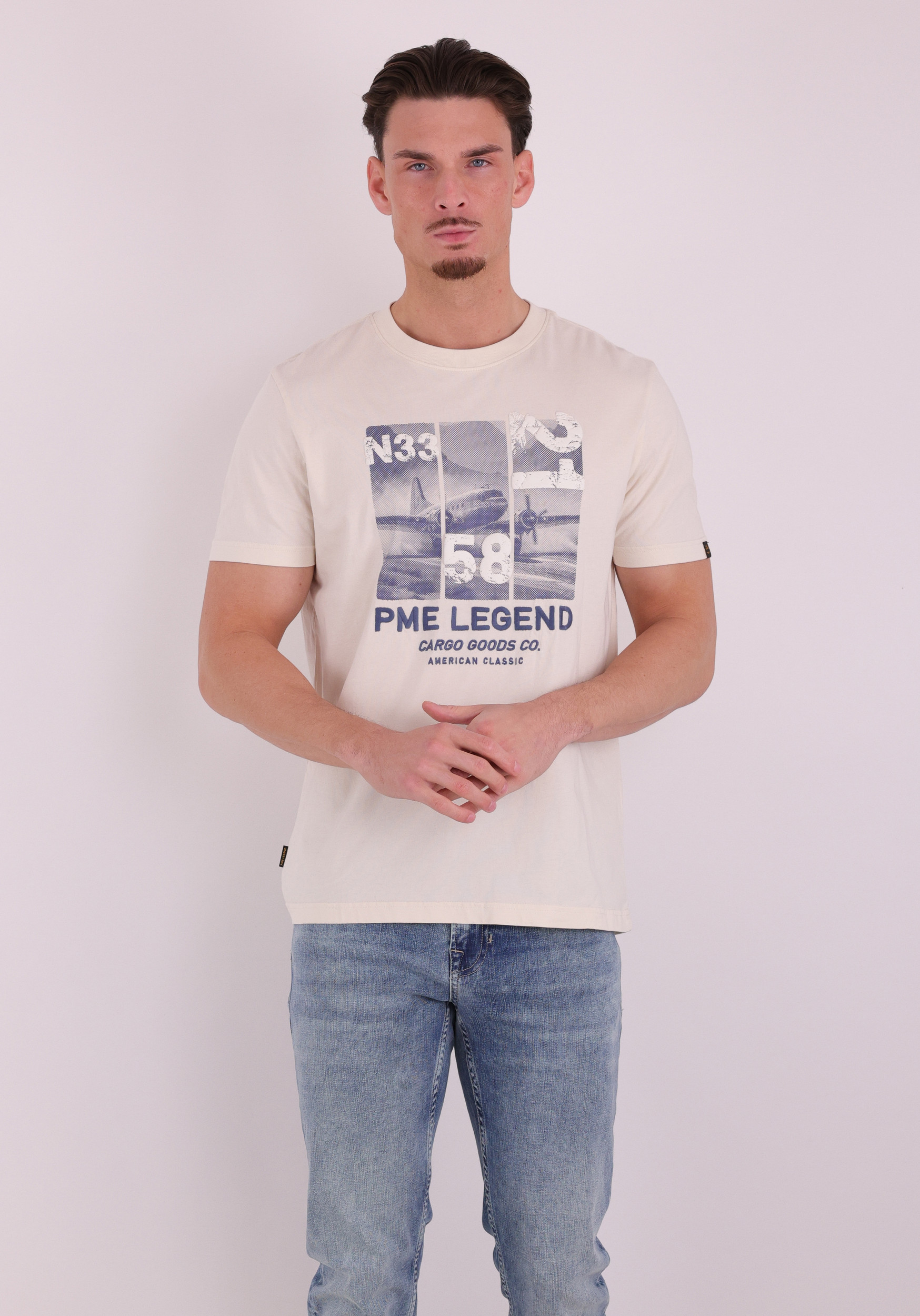 PME Legend T-shirt met opdruk PTSS2603554 Ecru