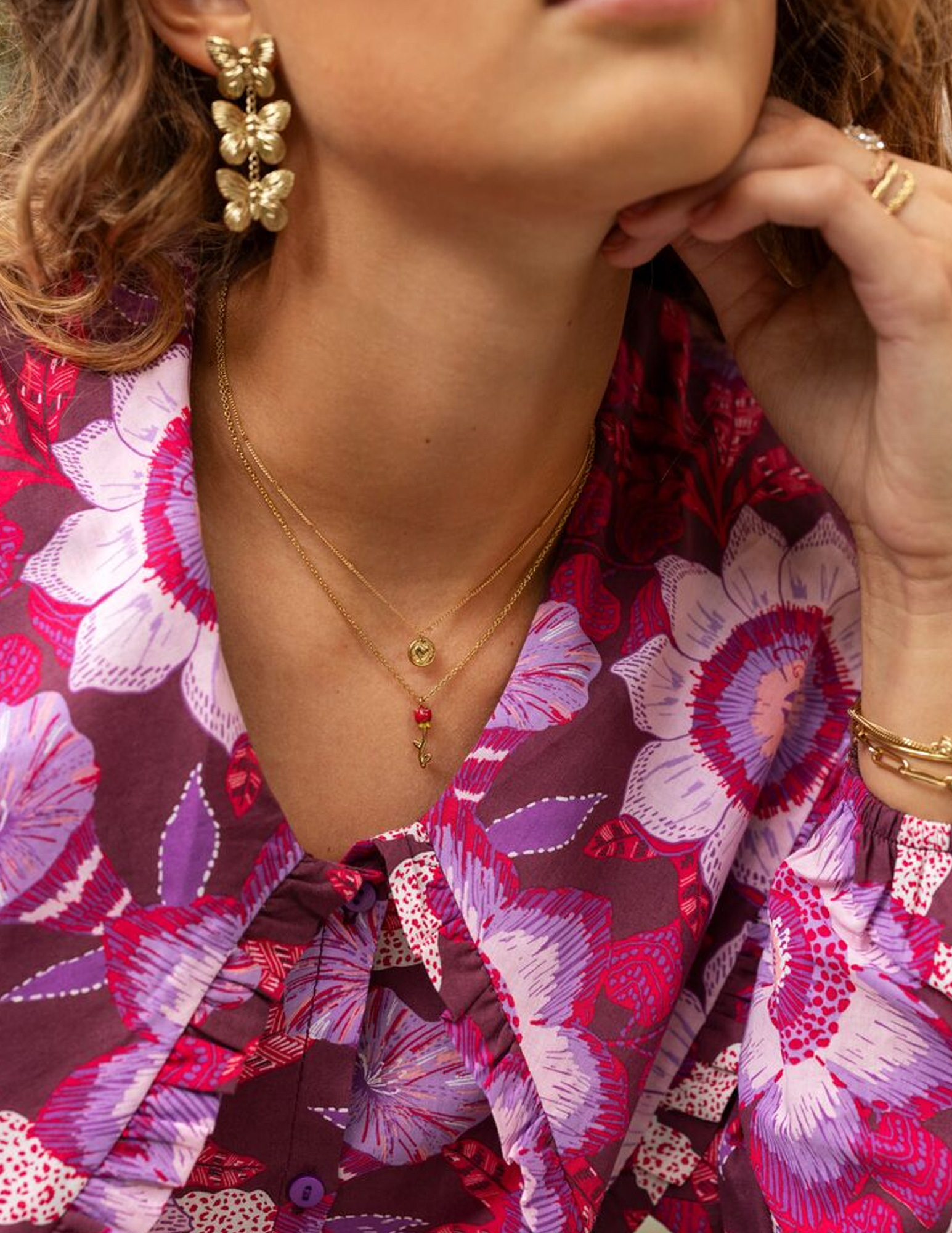 My Jewellery Vintage ketting met rode roos MJ11257 Goud