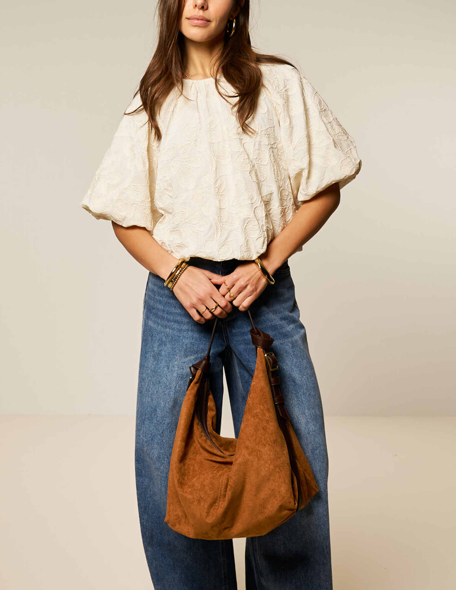 My Jewellery Schoudertas in suède look met gesp MJ15241 Cognac