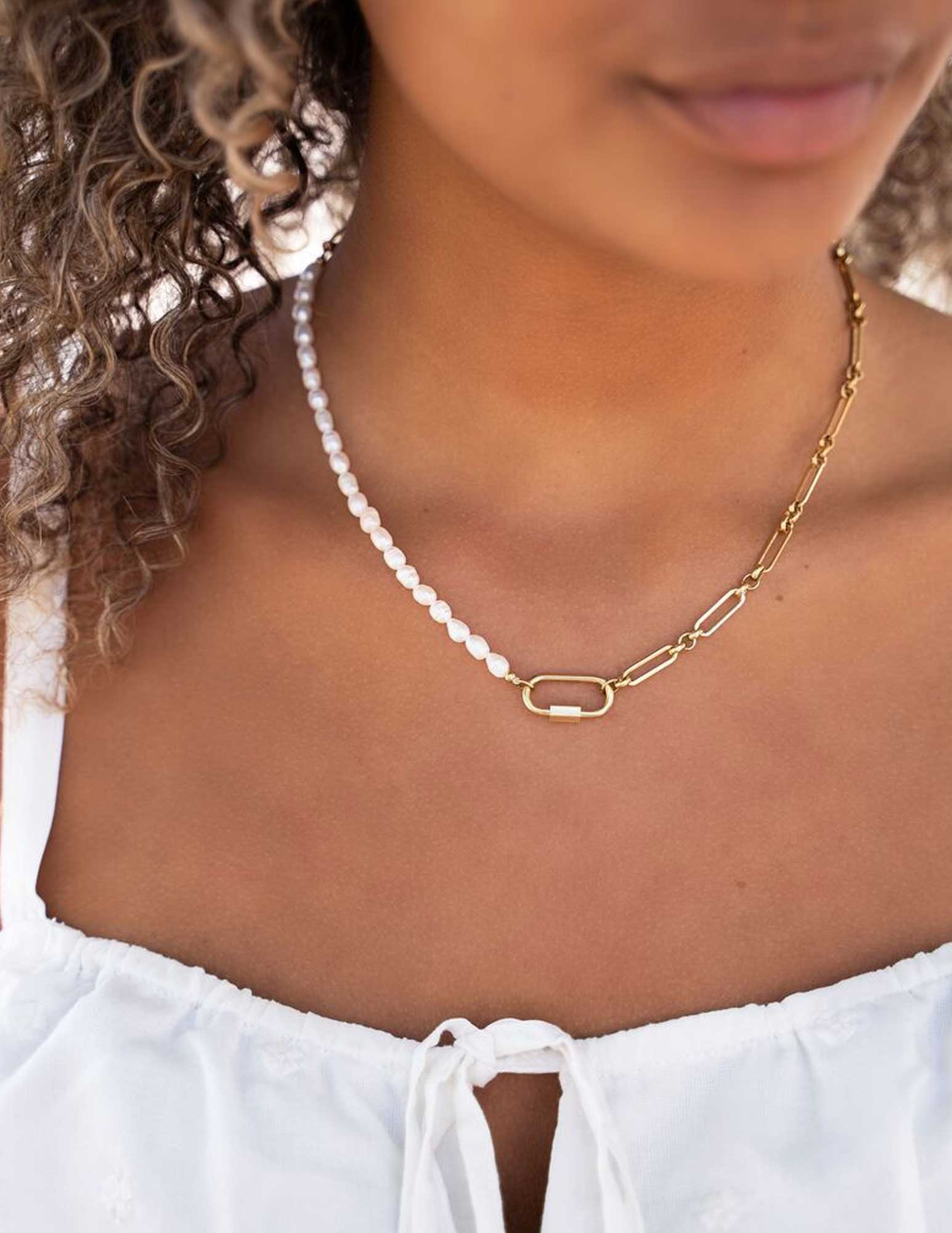 My Jewellery Ketting met open schakels en parels MJ08724 Zilver