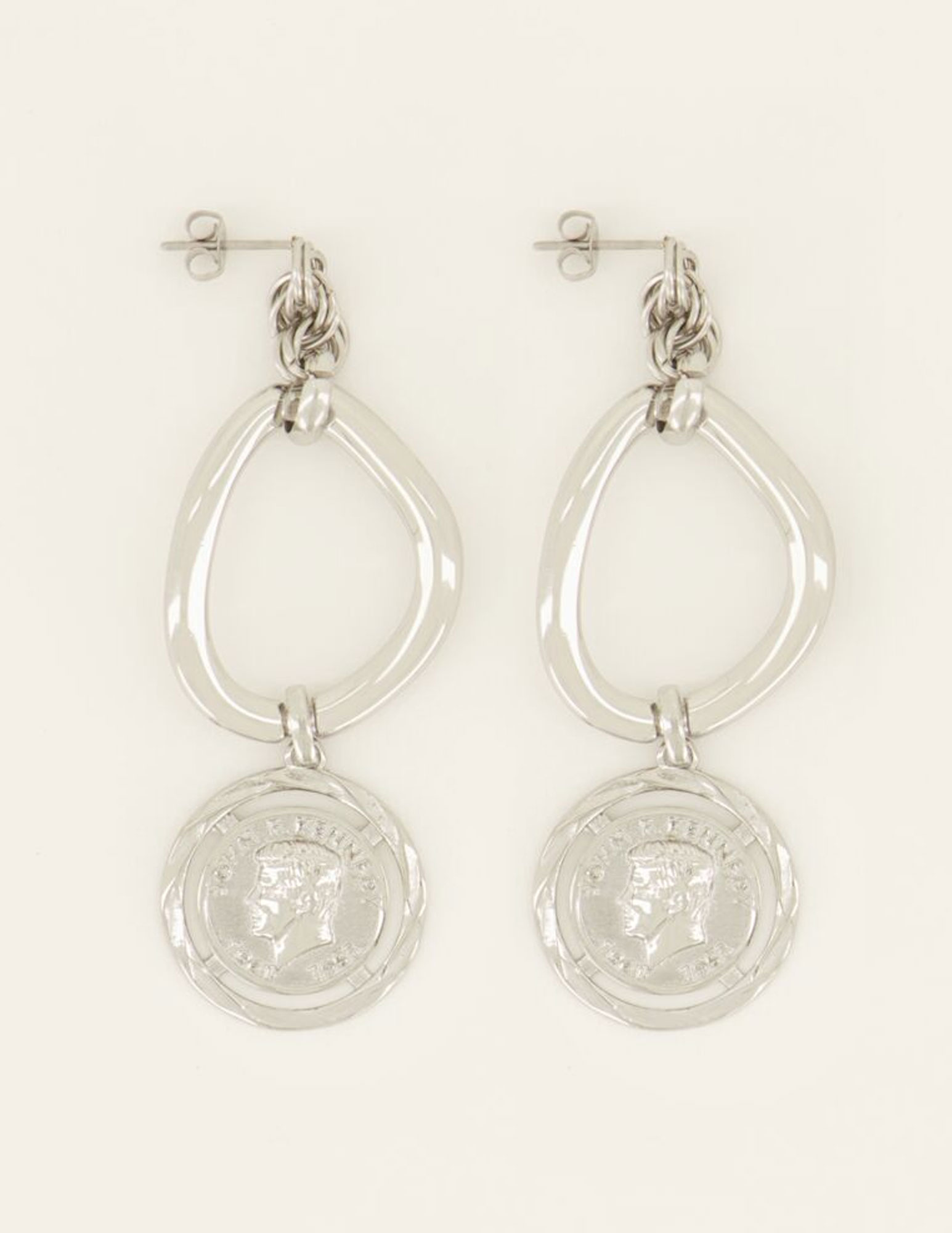 My Jewellery Statement oorbellen met munt MJ07623 Zilver