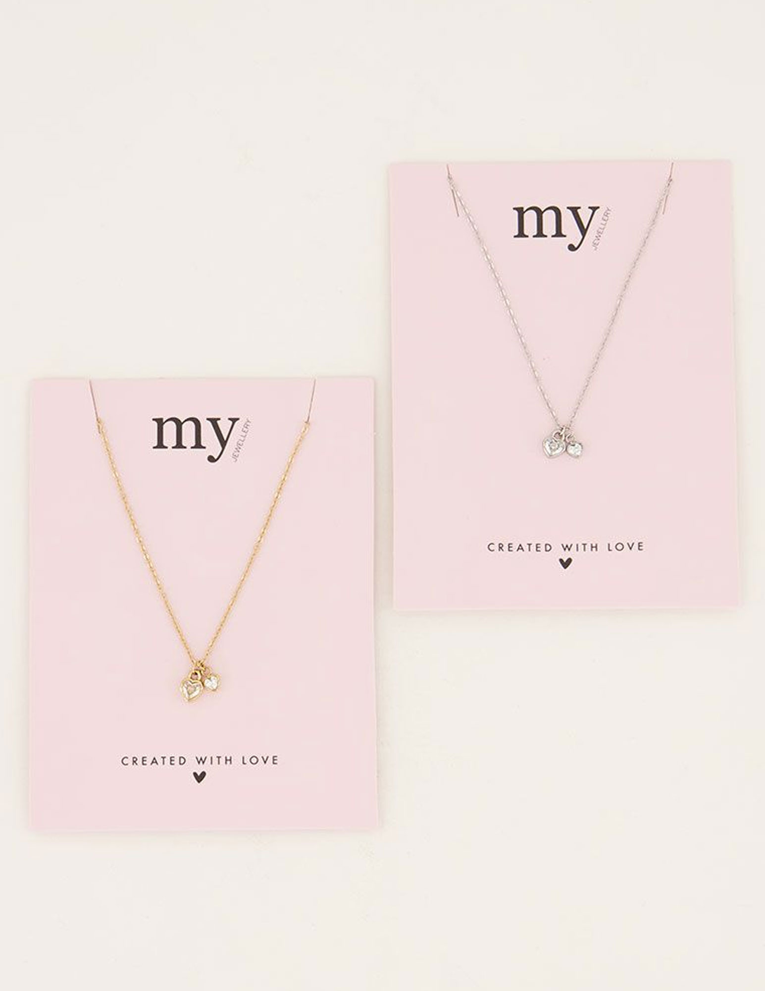 My Jewellery Ketting met twee strass hartjes MJ07080 Zilver