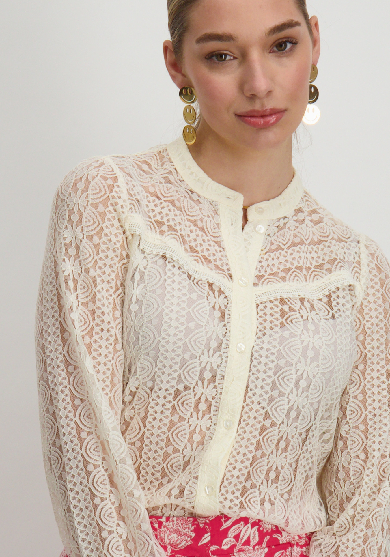 Only Kanten blouse reba 15282071 Wolwit-ecru