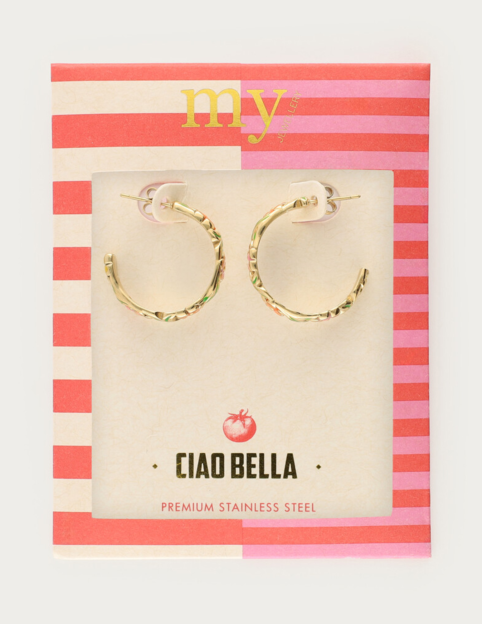 My Jewellery Ciao oorringen met handgeschilderde bloemen MJ16113 Goud