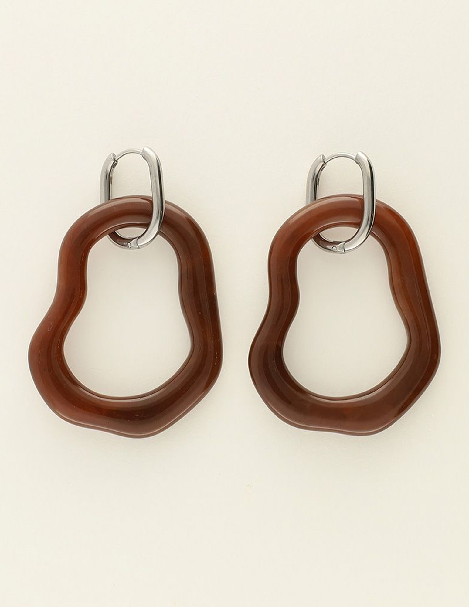 My Jewellery Oorbellen irregular big brown MJ09645 Zilver